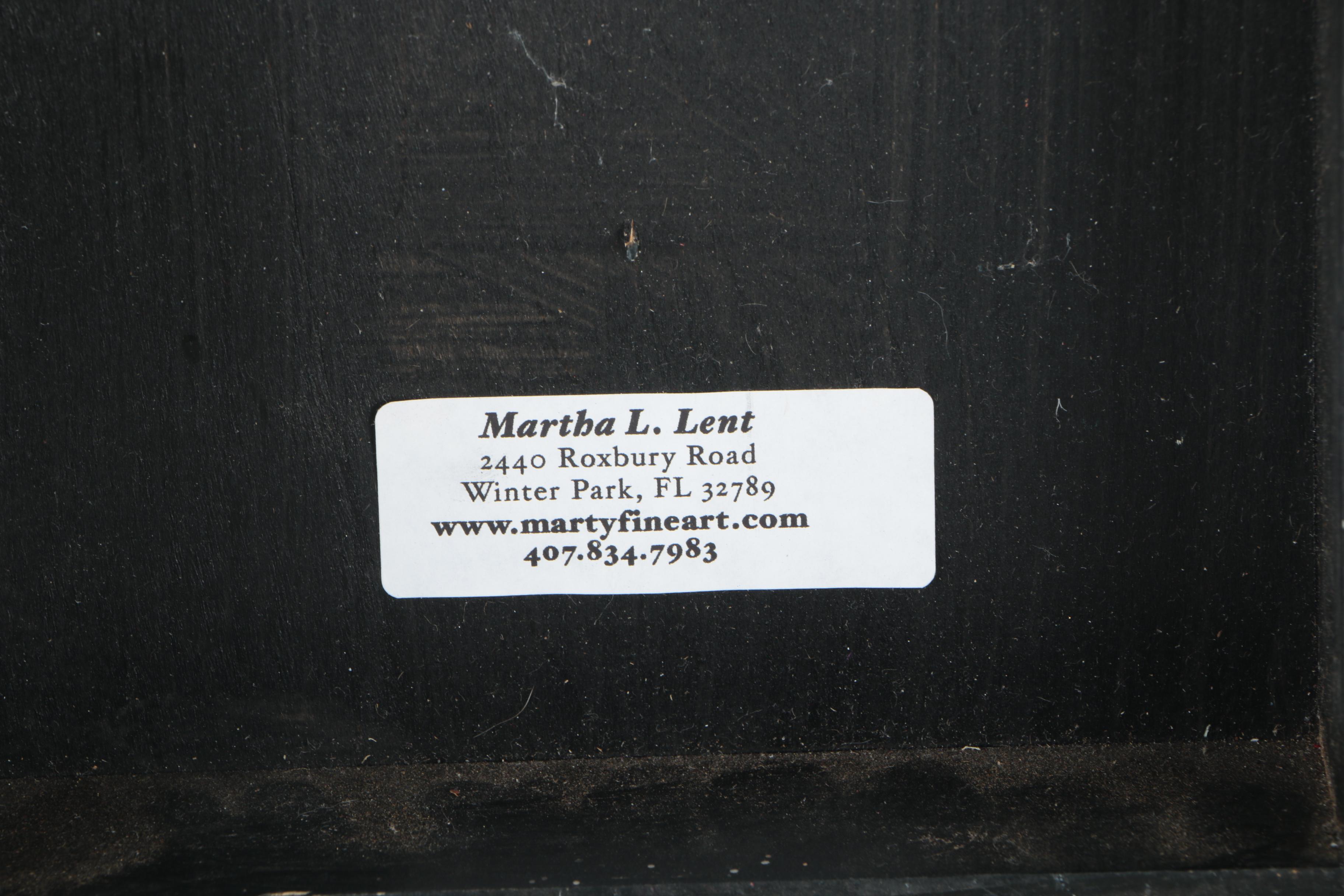 Martha Lent Mixed Media Collage on Wood of Red Chairs