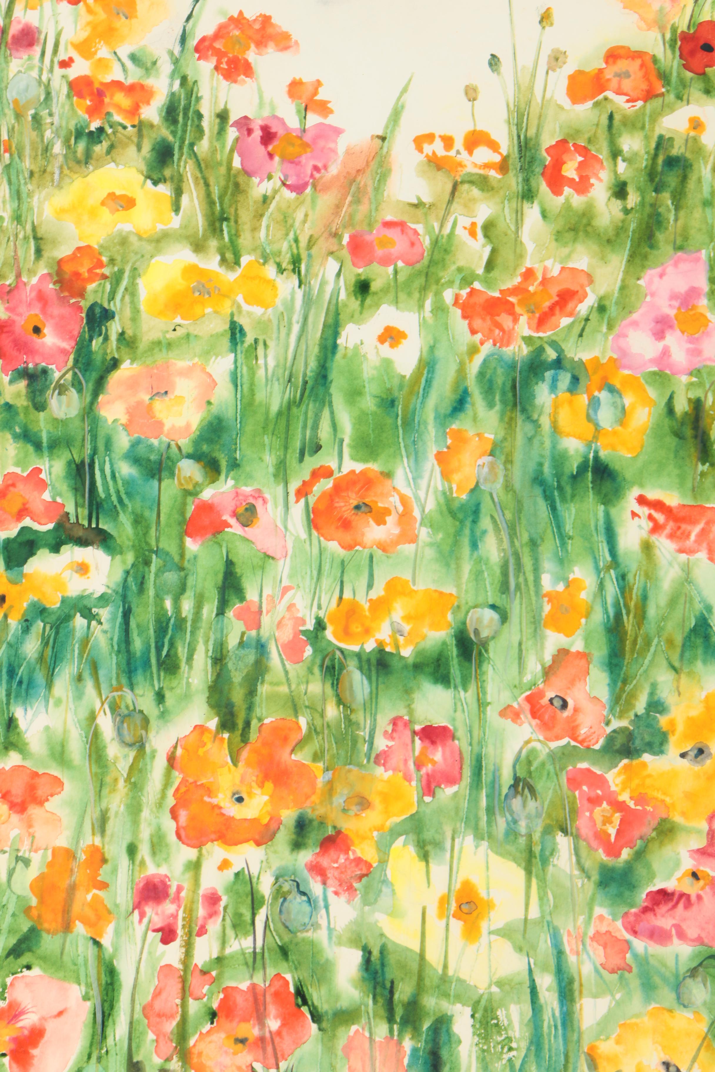 Jo Lathwood Watercolor of a Field of Flowers