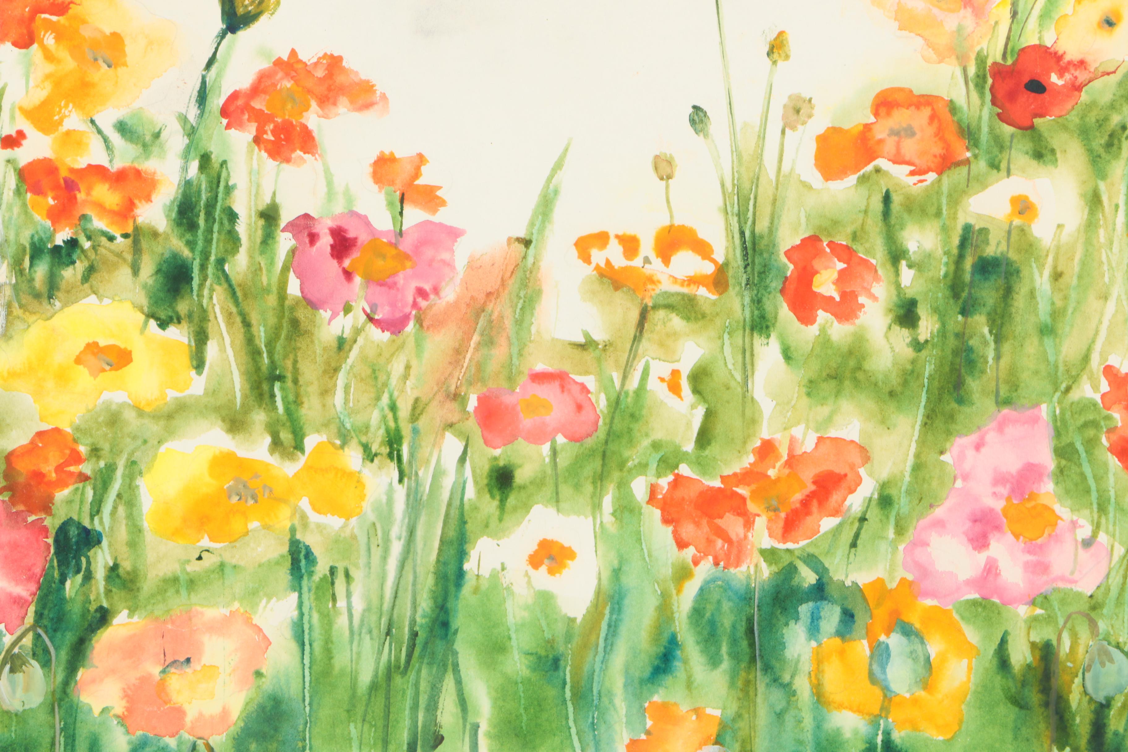 Jo Lathwood Watercolor of a Field of Flowers