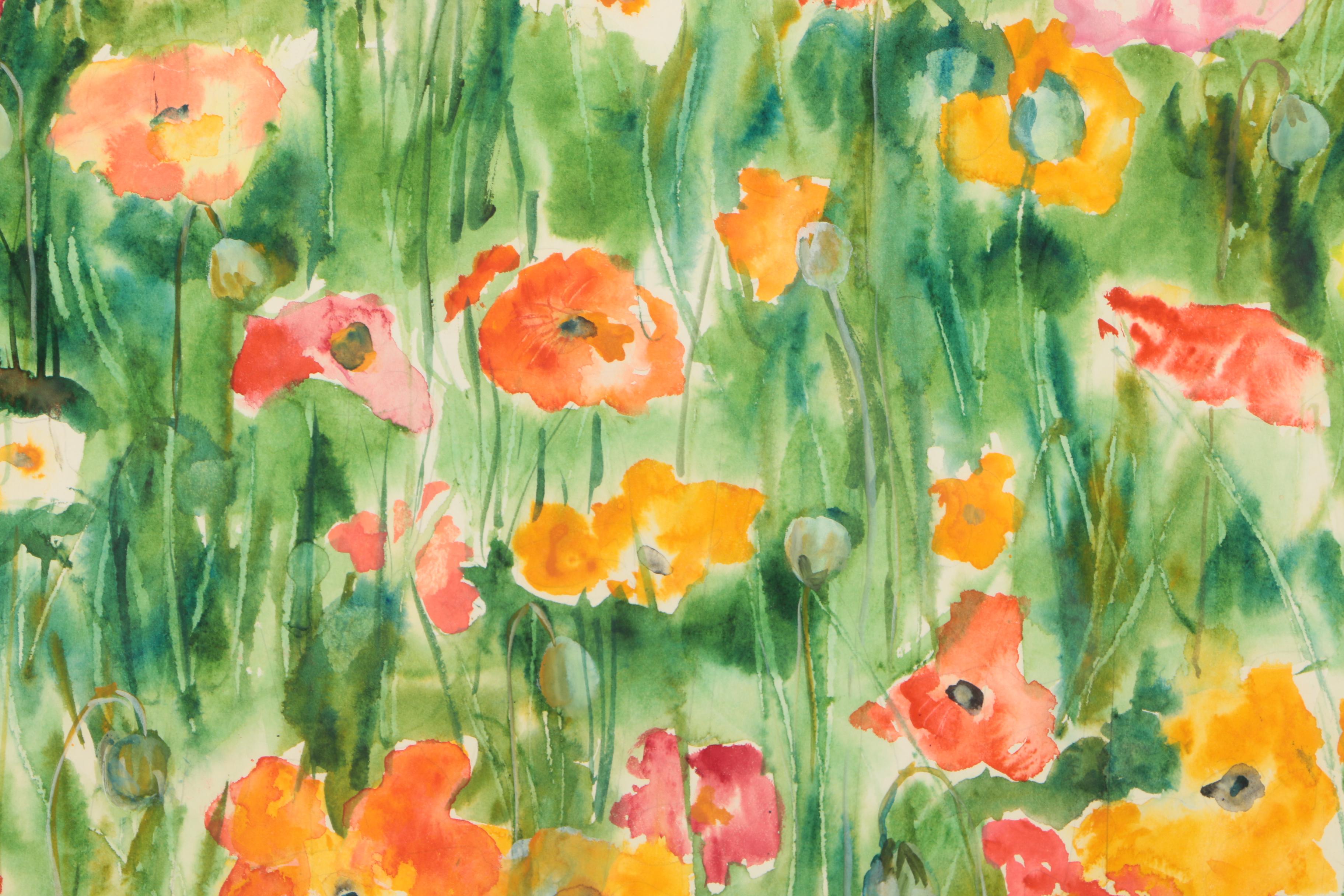 Jo Lathwood Watercolor of a Field of Flowers