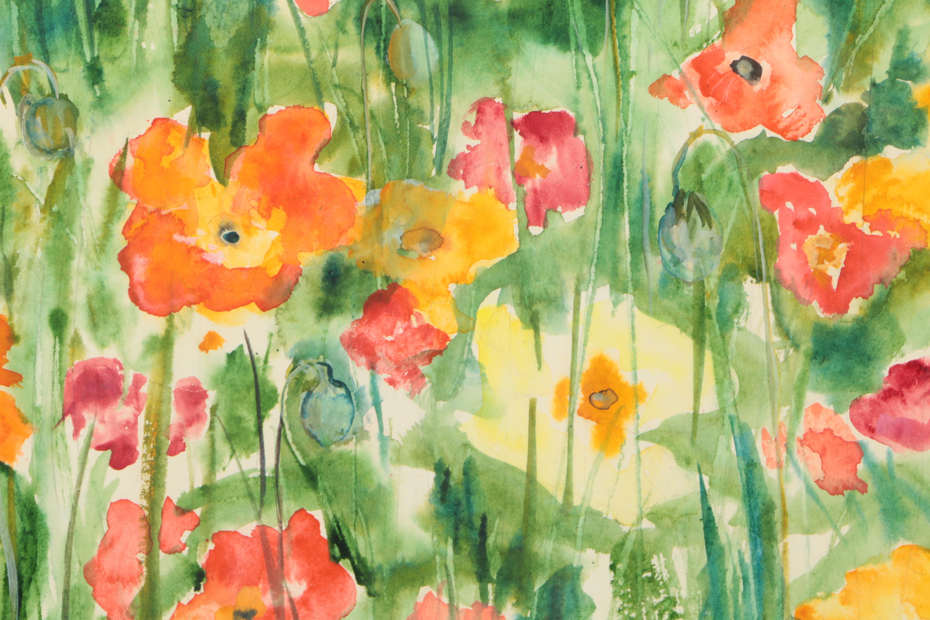 Jo Lathwood Watercolor of a Field of Flowers