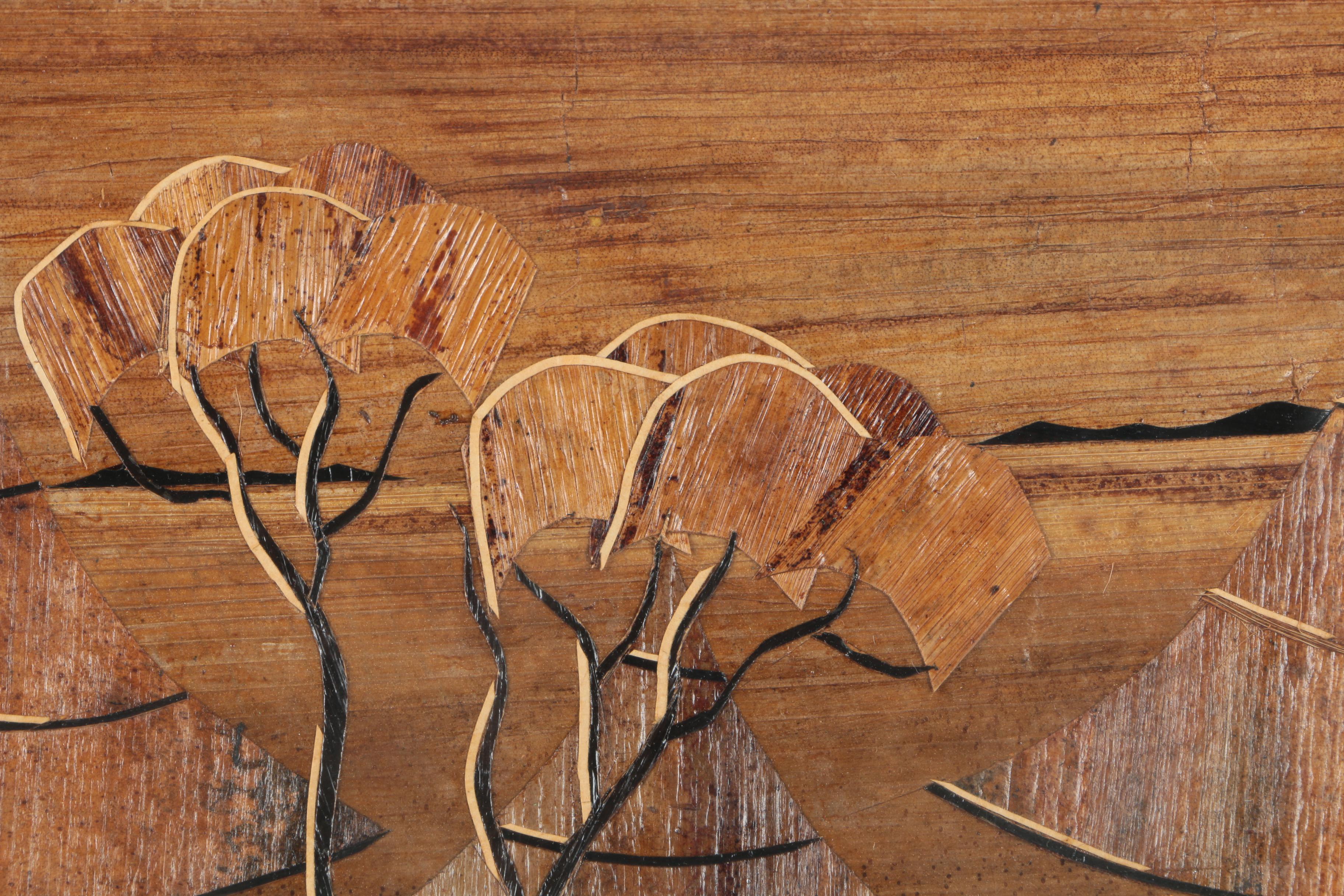 African Bark Collage of Village Scene