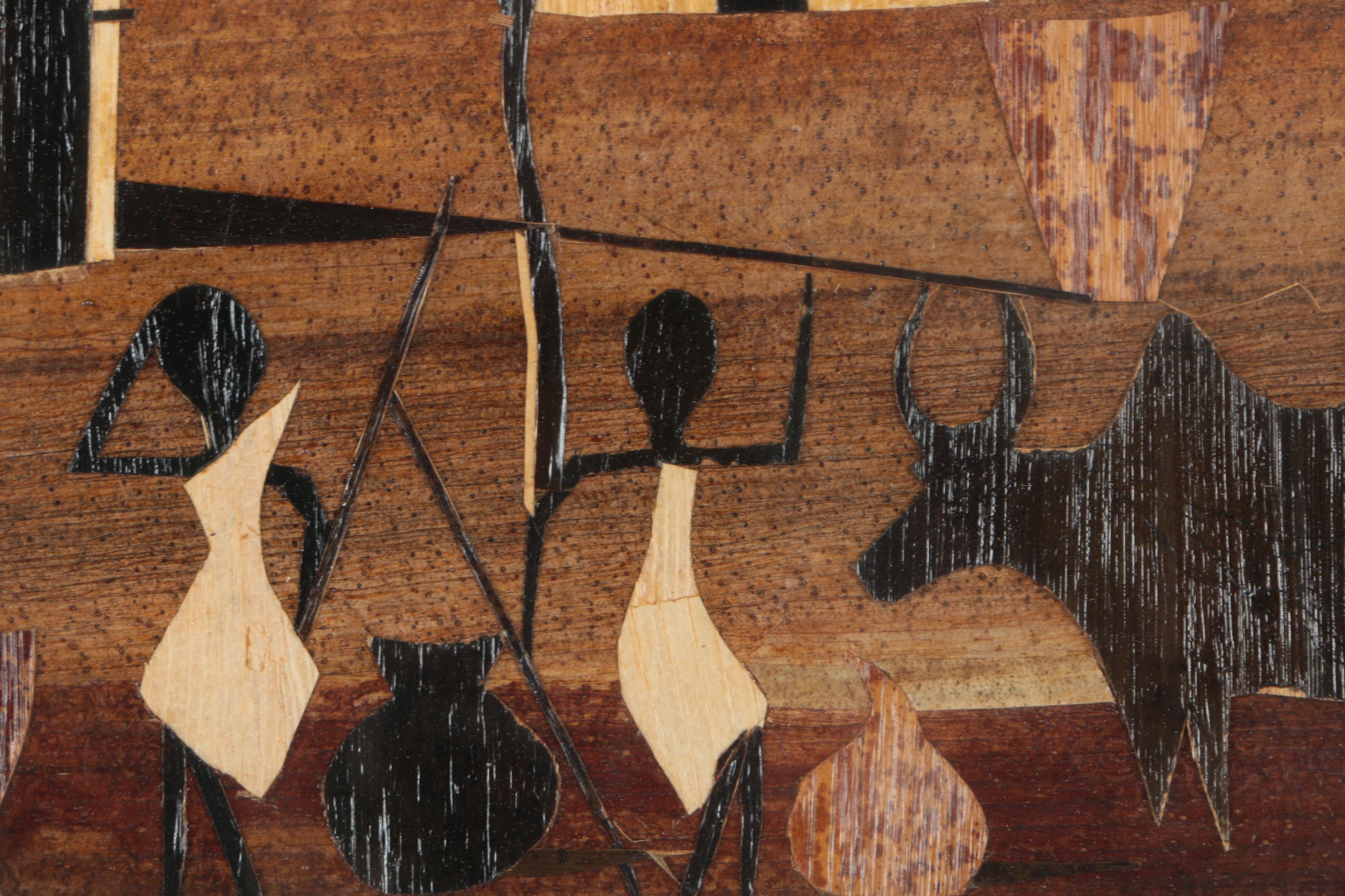 African Bark Collage of Village Scene