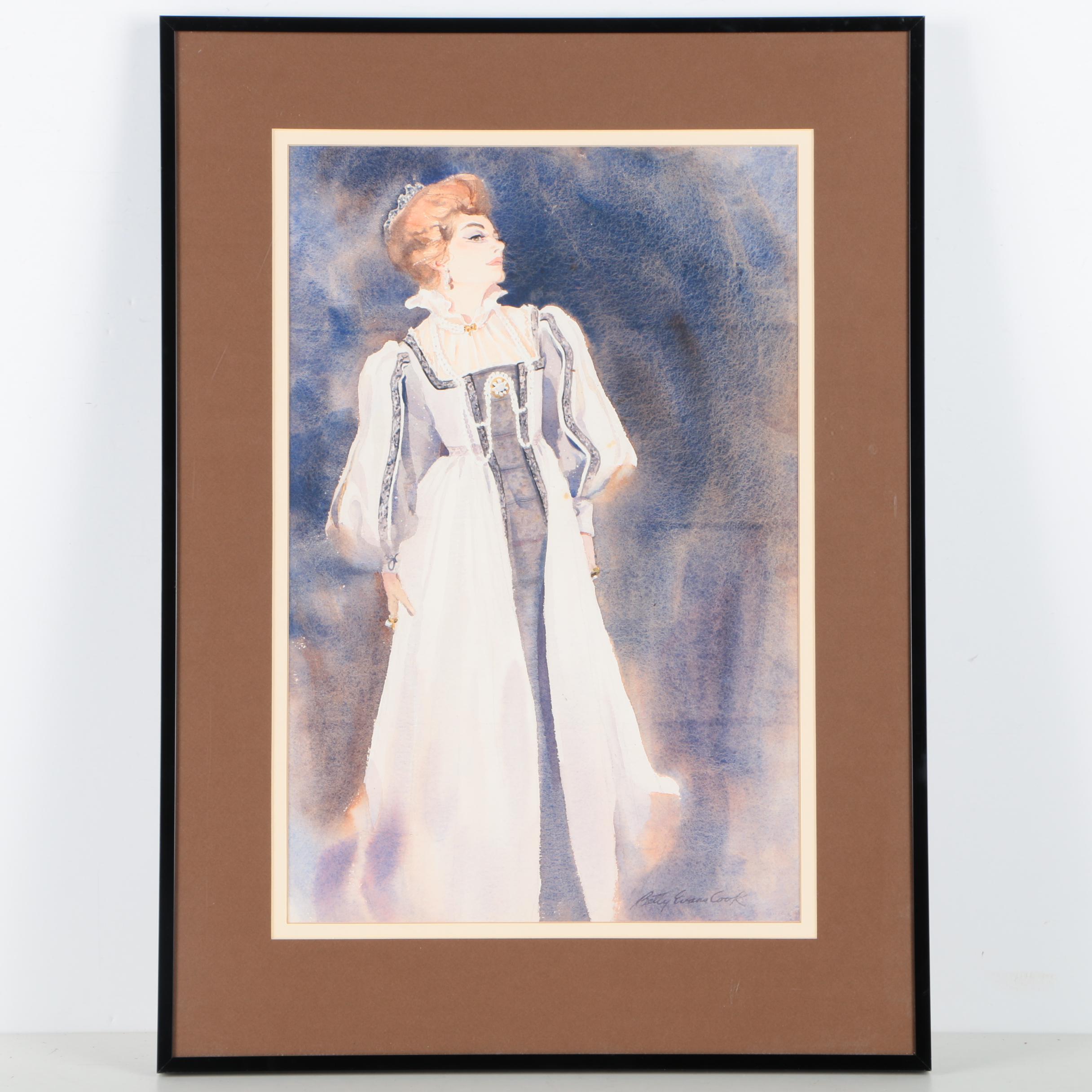 Betty Evans Cook Watercolor Painting of Costumed Woman