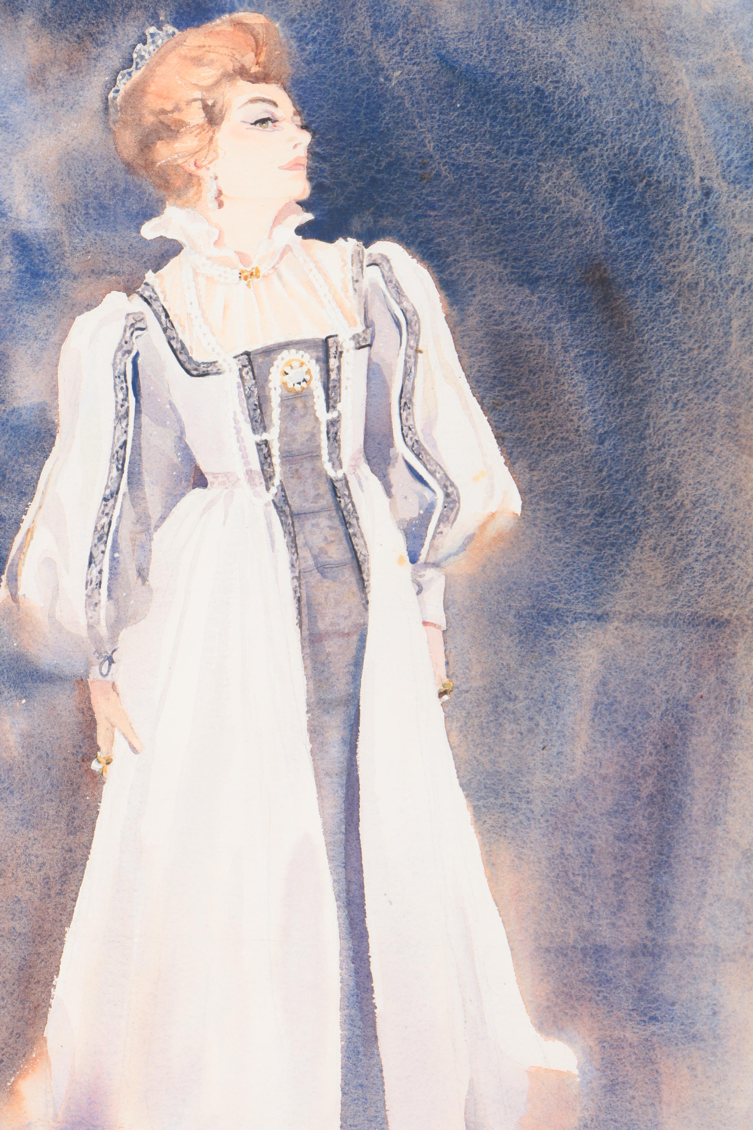 Betty Evans Cook Watercolor Painting of Costumed Woman