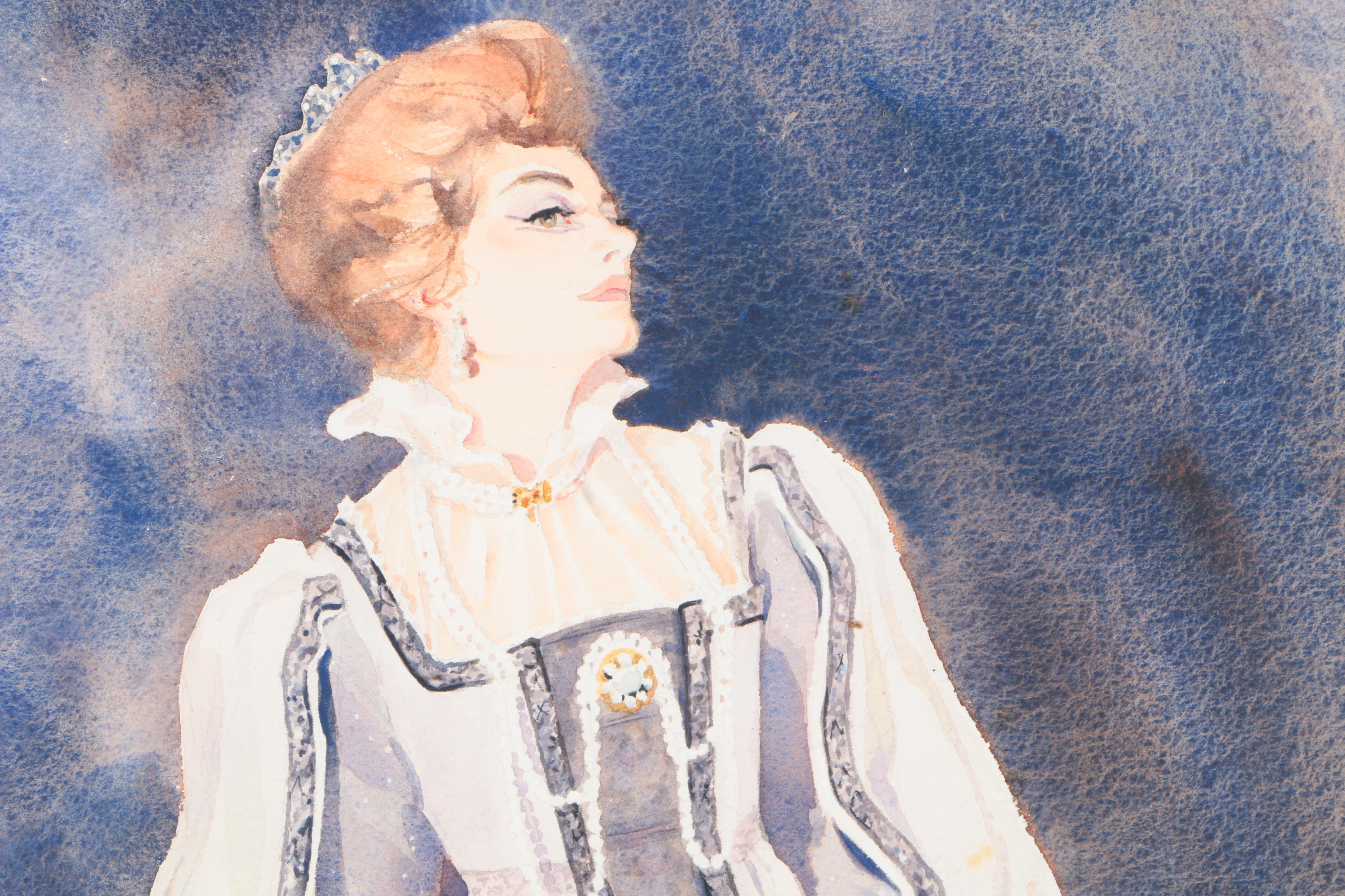 Betty Evans Cook Watercolor Painting of Costumed Woman