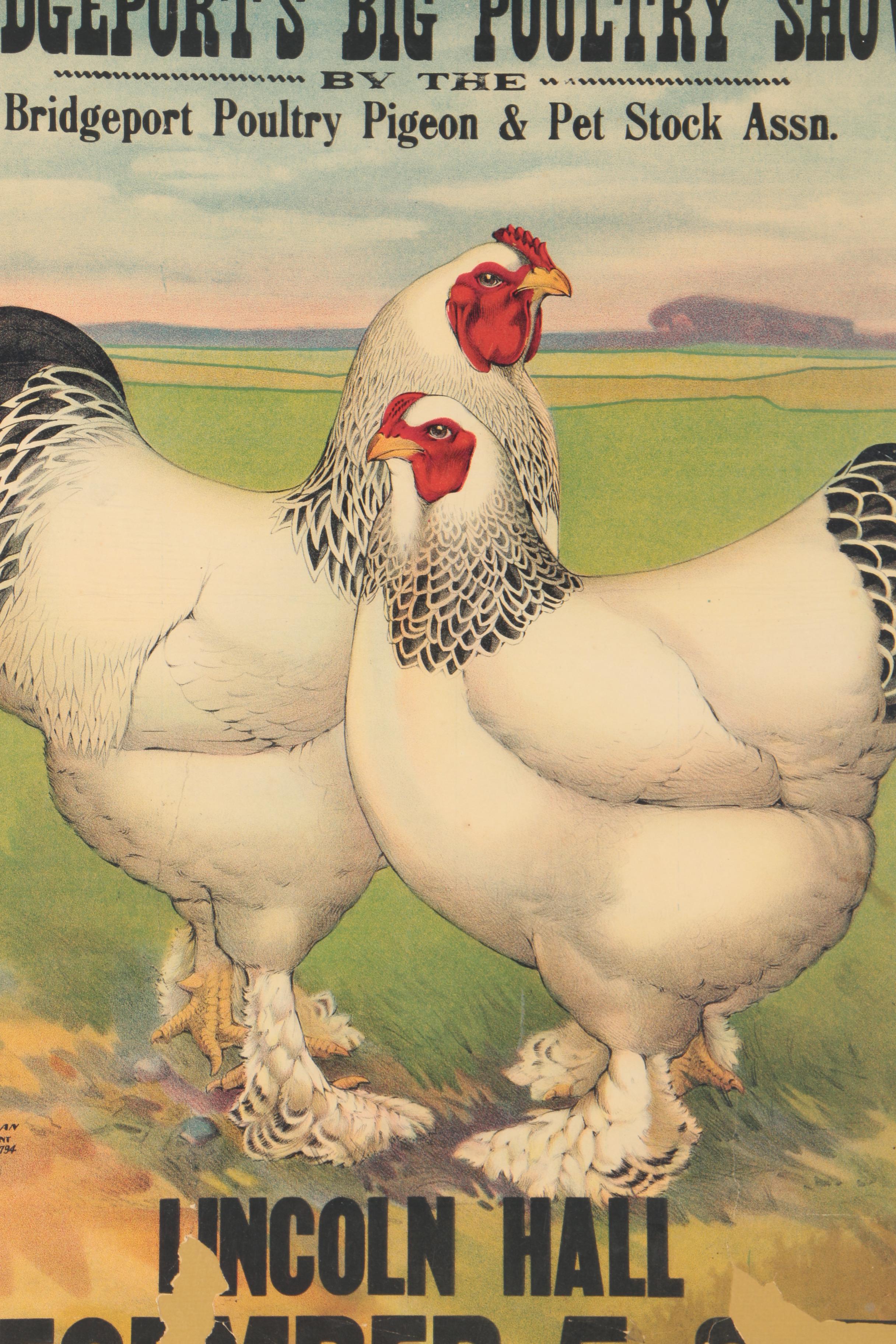 Vintage Chromolithograph Poster for Bridgeport's Big Poultry Show