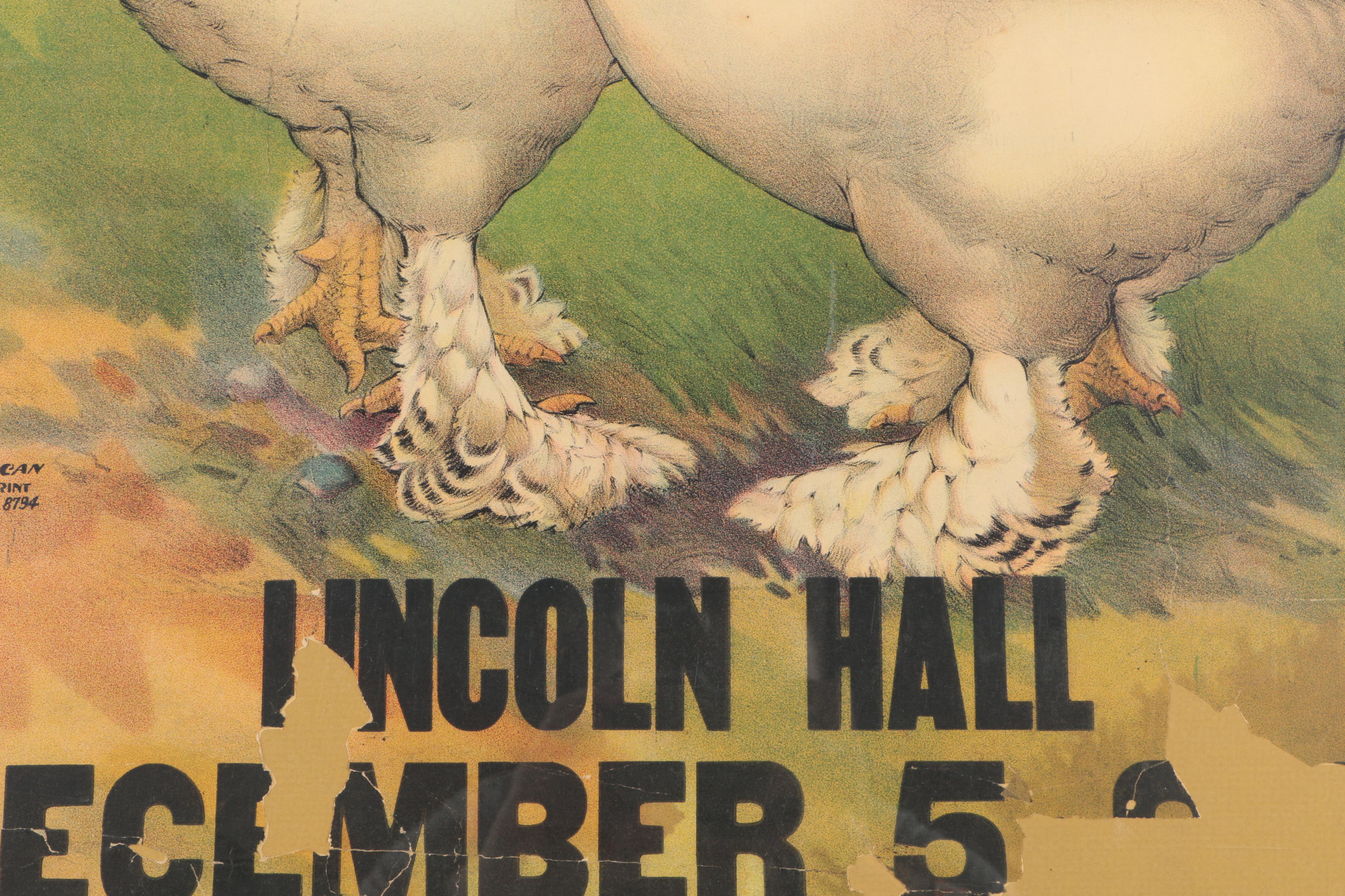 Vintage Chromolithograph Poster for Bridgeport's Big Poultry Show