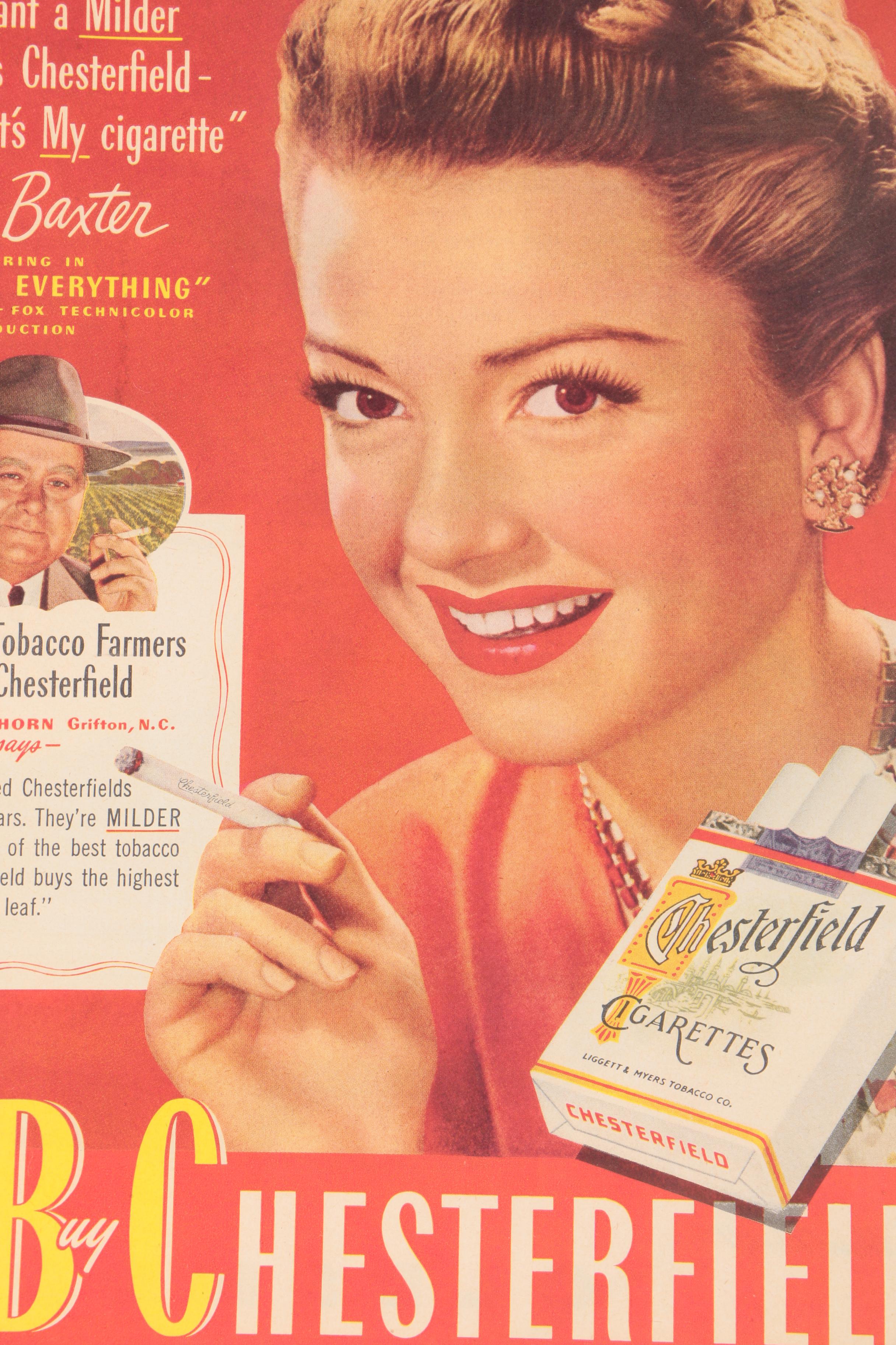Vintage Chesterfield Cigarettes Advertisement Featuring Anne Baxter