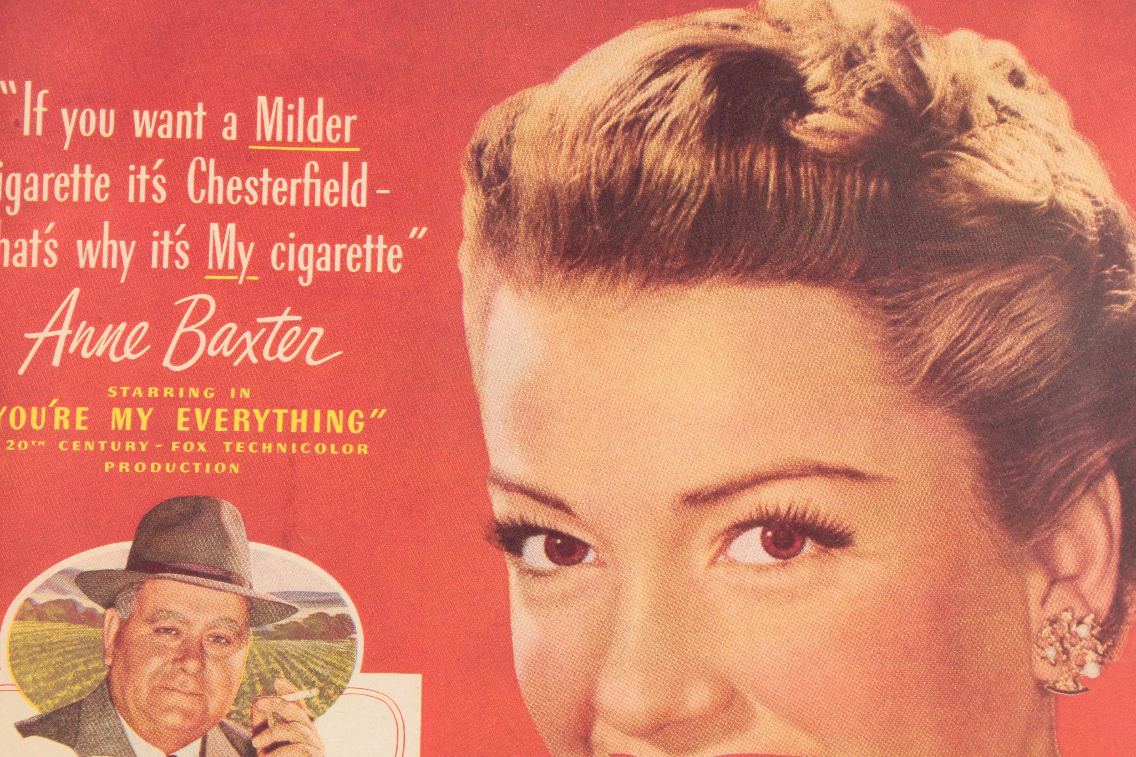 Vintage Chesterfield Cigarettes Advertisement Featuring Anne Baxter