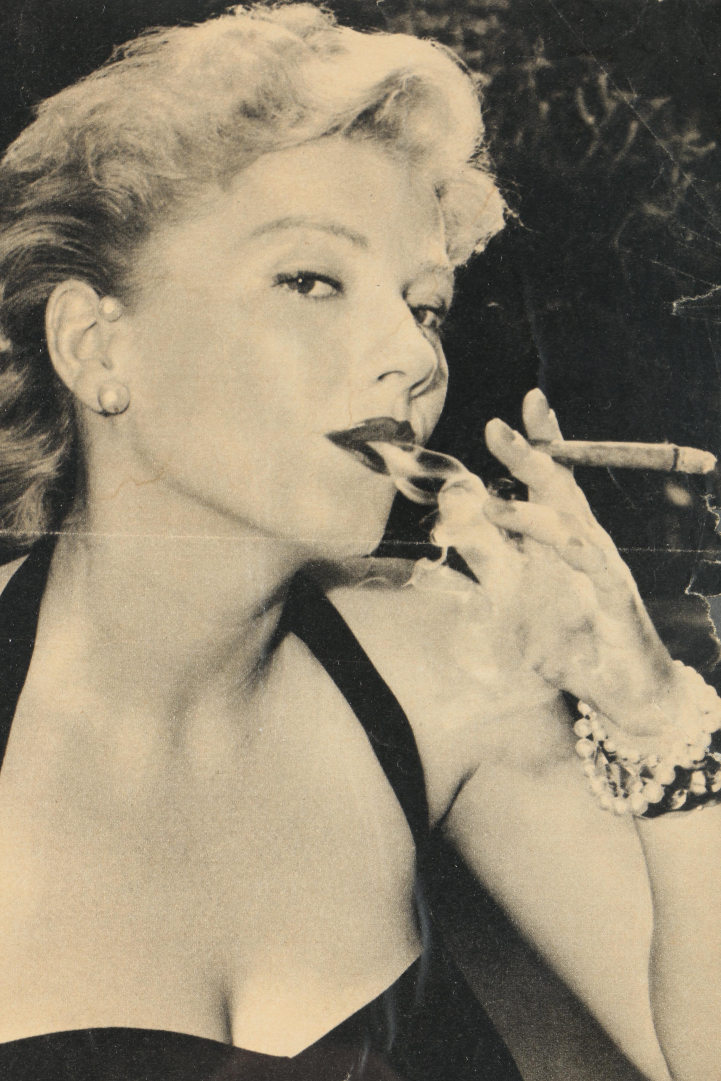 Framed Magazine Photograph of Anne Baxter With Cigar