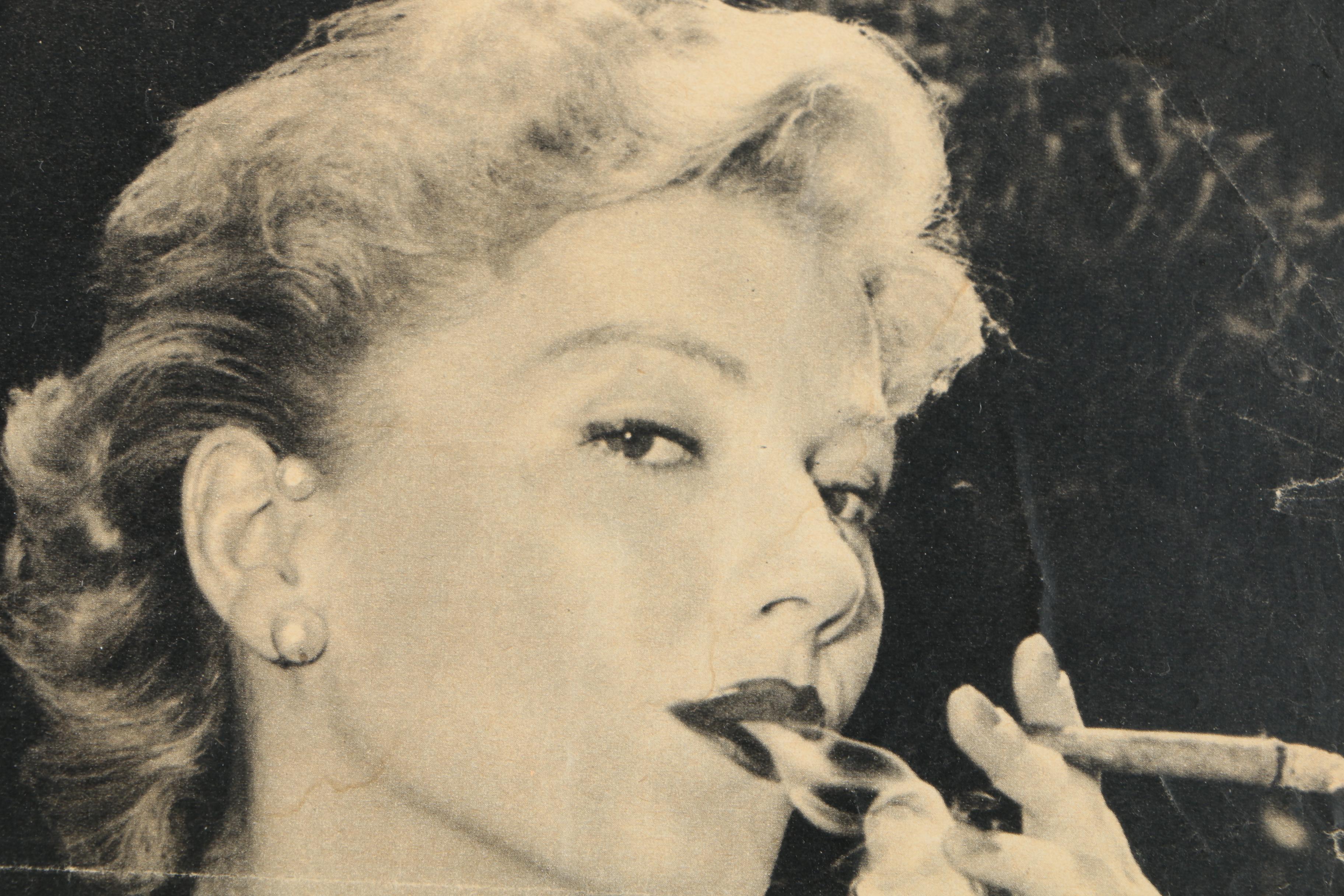 Framed Magazine Photograph of Anne Baxter With Cigar