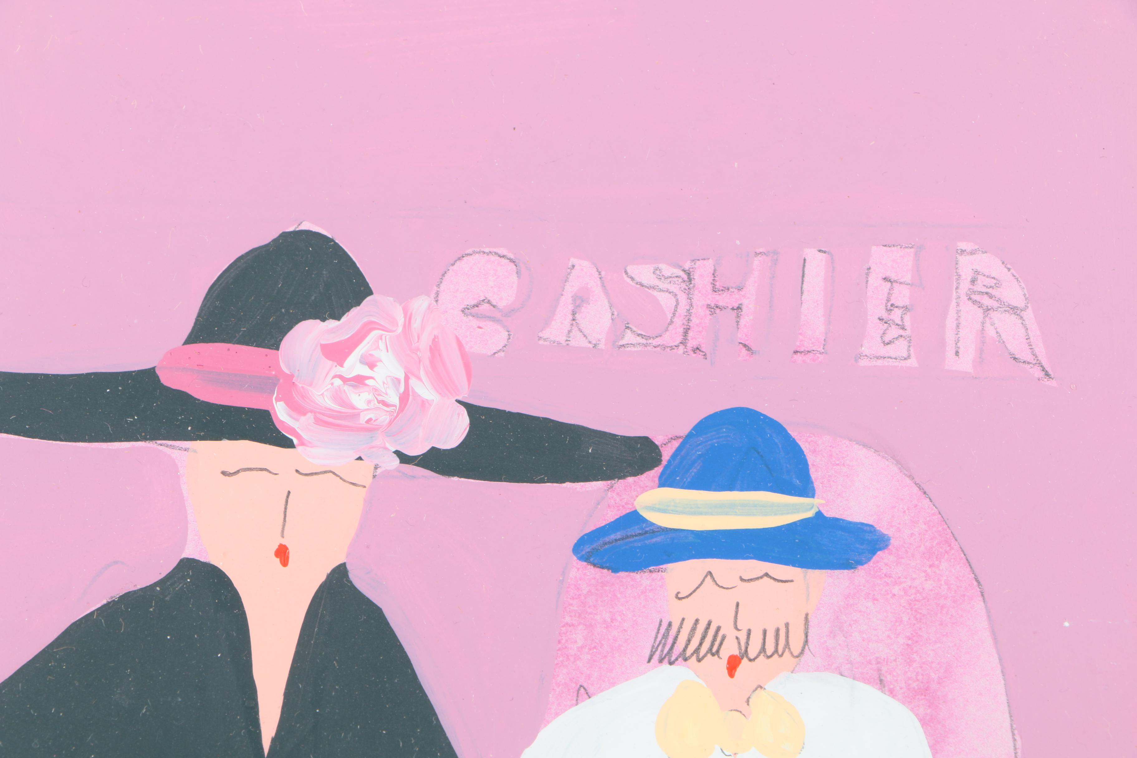 Jim N. Hill Painting Gouache on Paperboard "Cashier"