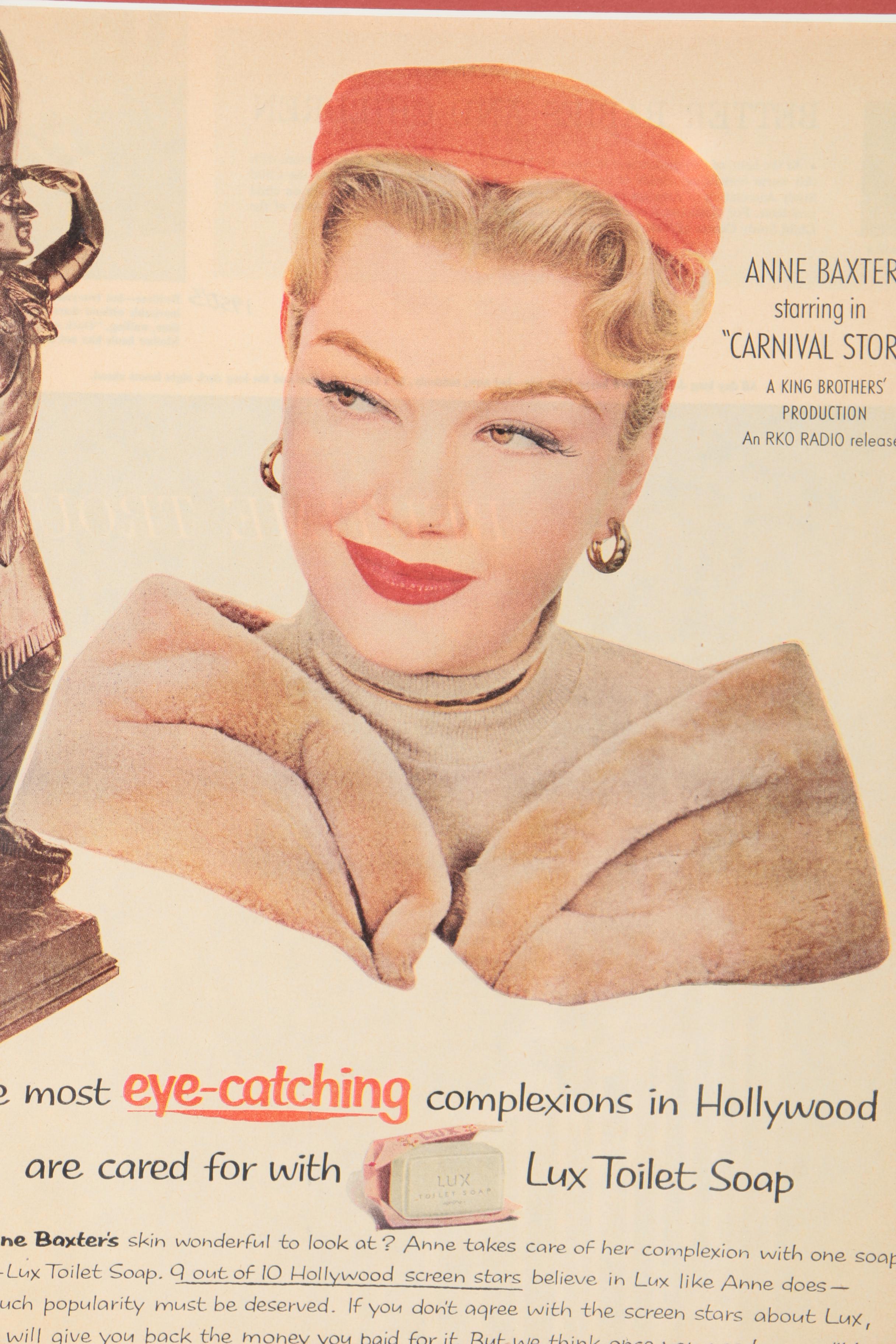 1953 Print Advertisement for Lux Toilet Soap Featuring Anne Baxter