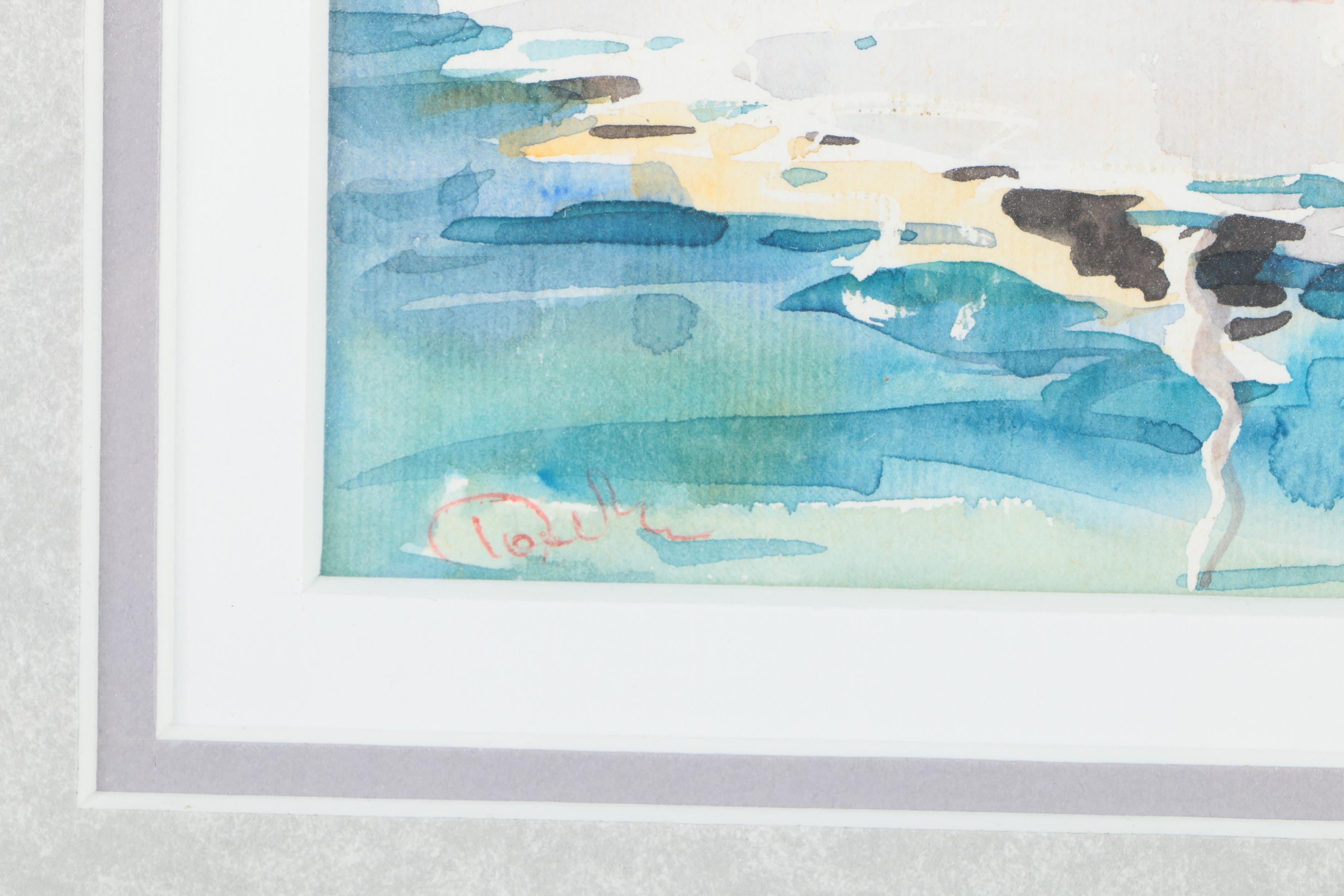 Watercolor Painting of Boats Before a Hillside Town