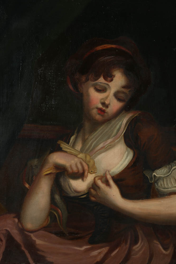 Oil Painting on Canvas of a Girl and Bird