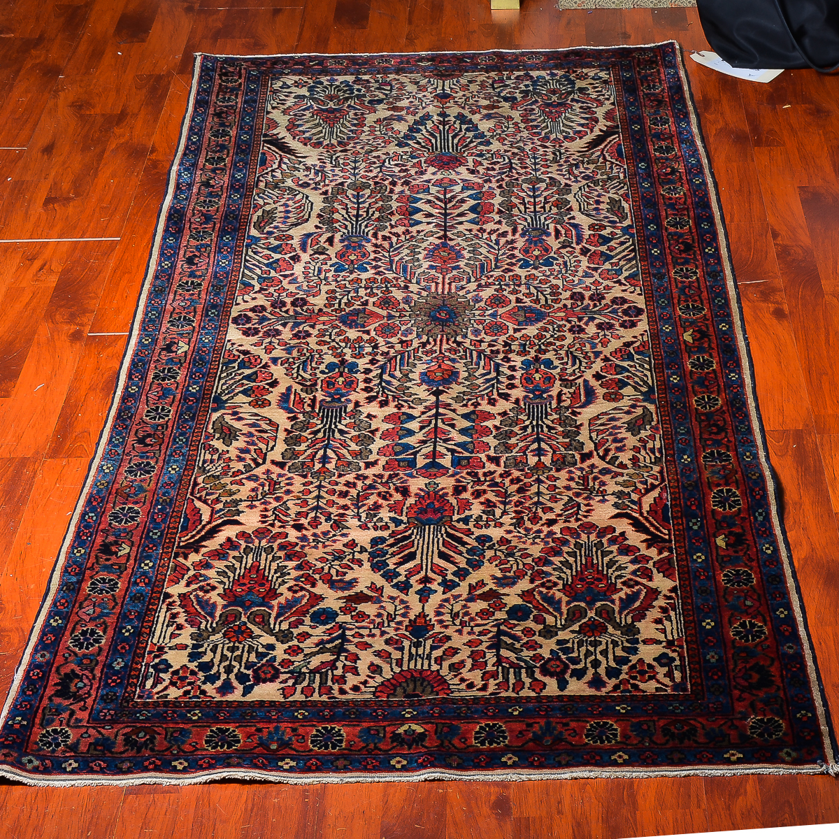 Antique Hand-Knotted Sarouk Persian Area Rug