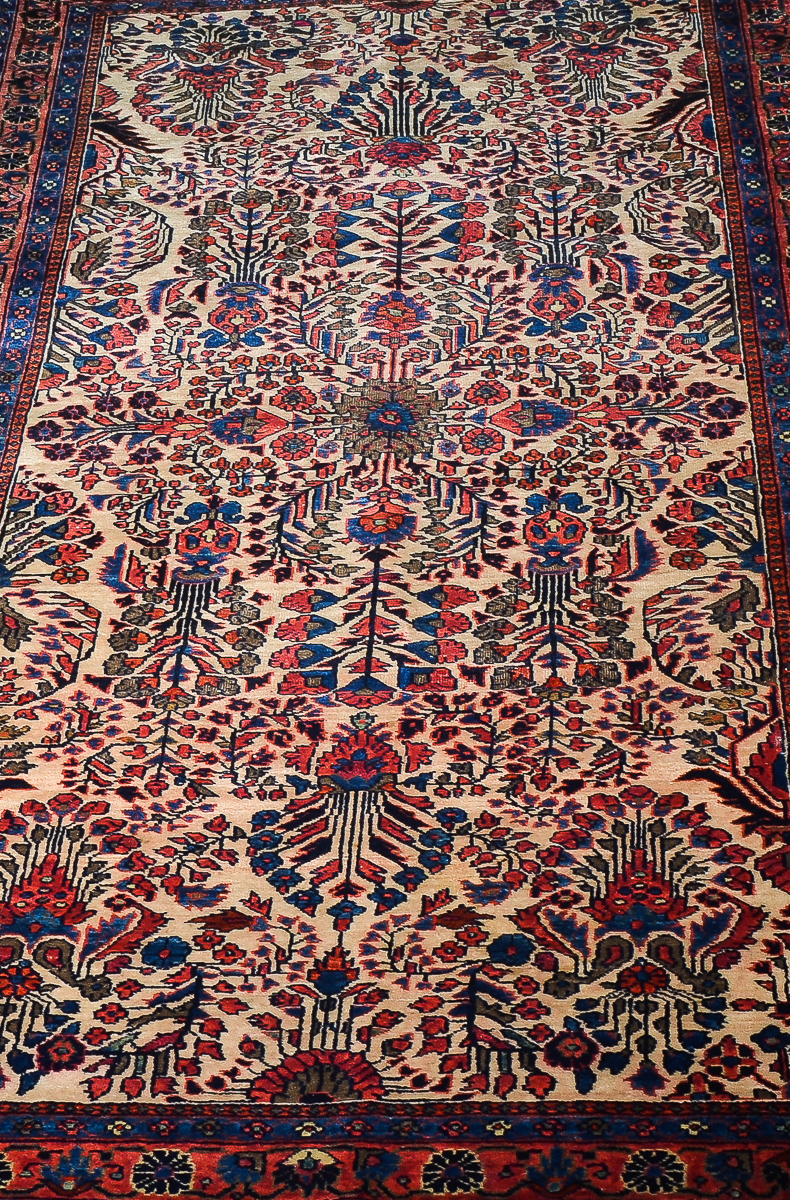 Antique Hand-Knotted Sarouk Persian Area Rug