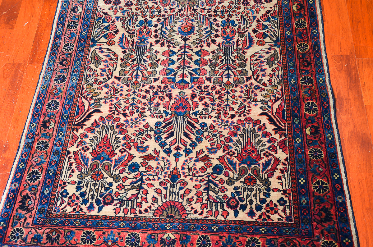 Antique Hand-Knotted Sarouk Persian Area Rug