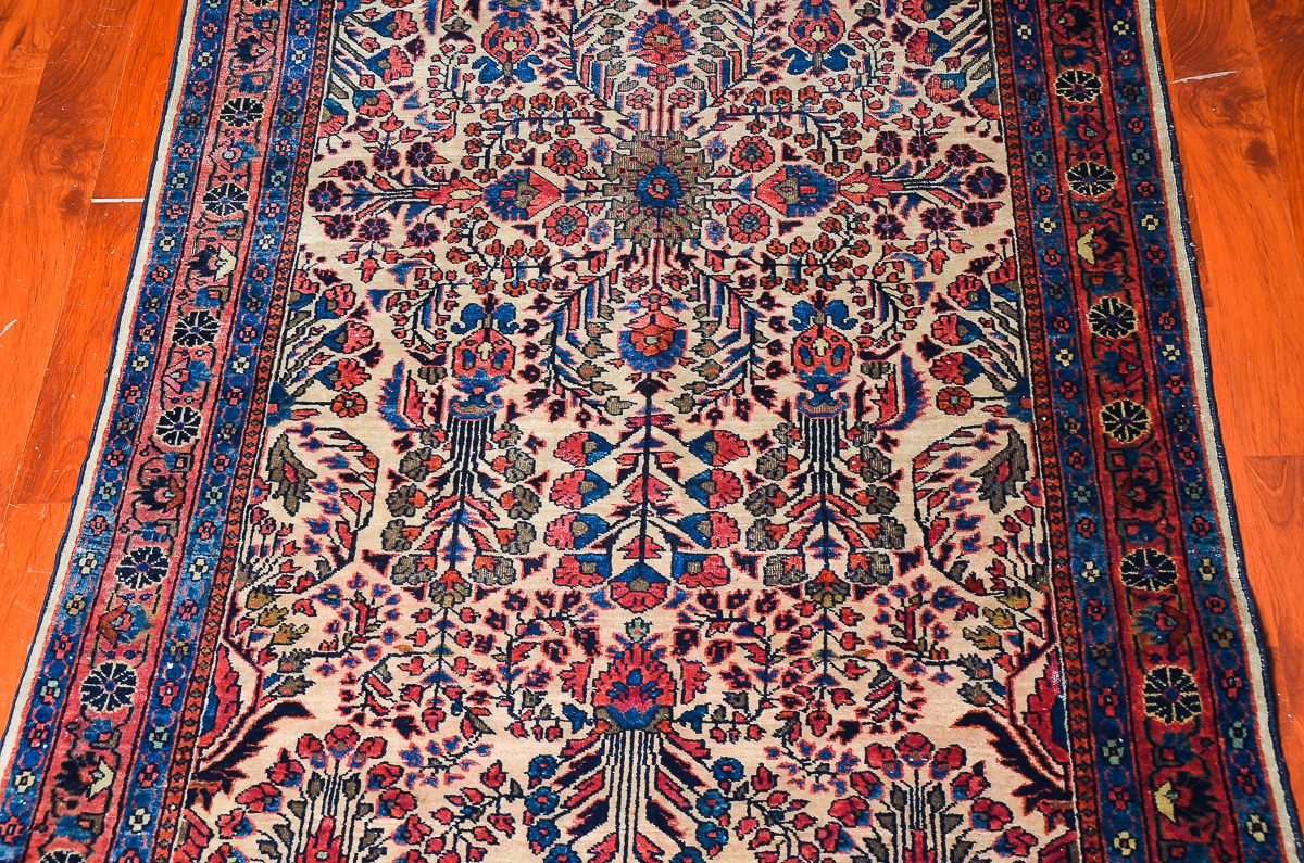 Antique Hand-Knotted Sarouk Persian Area Rug