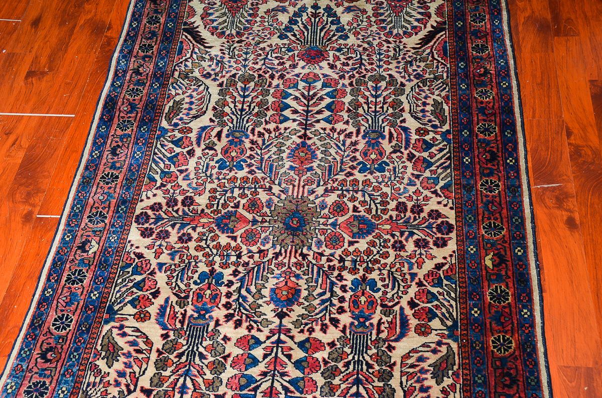 Antique Hand-Knotted Sarouk Persian Area Rug
