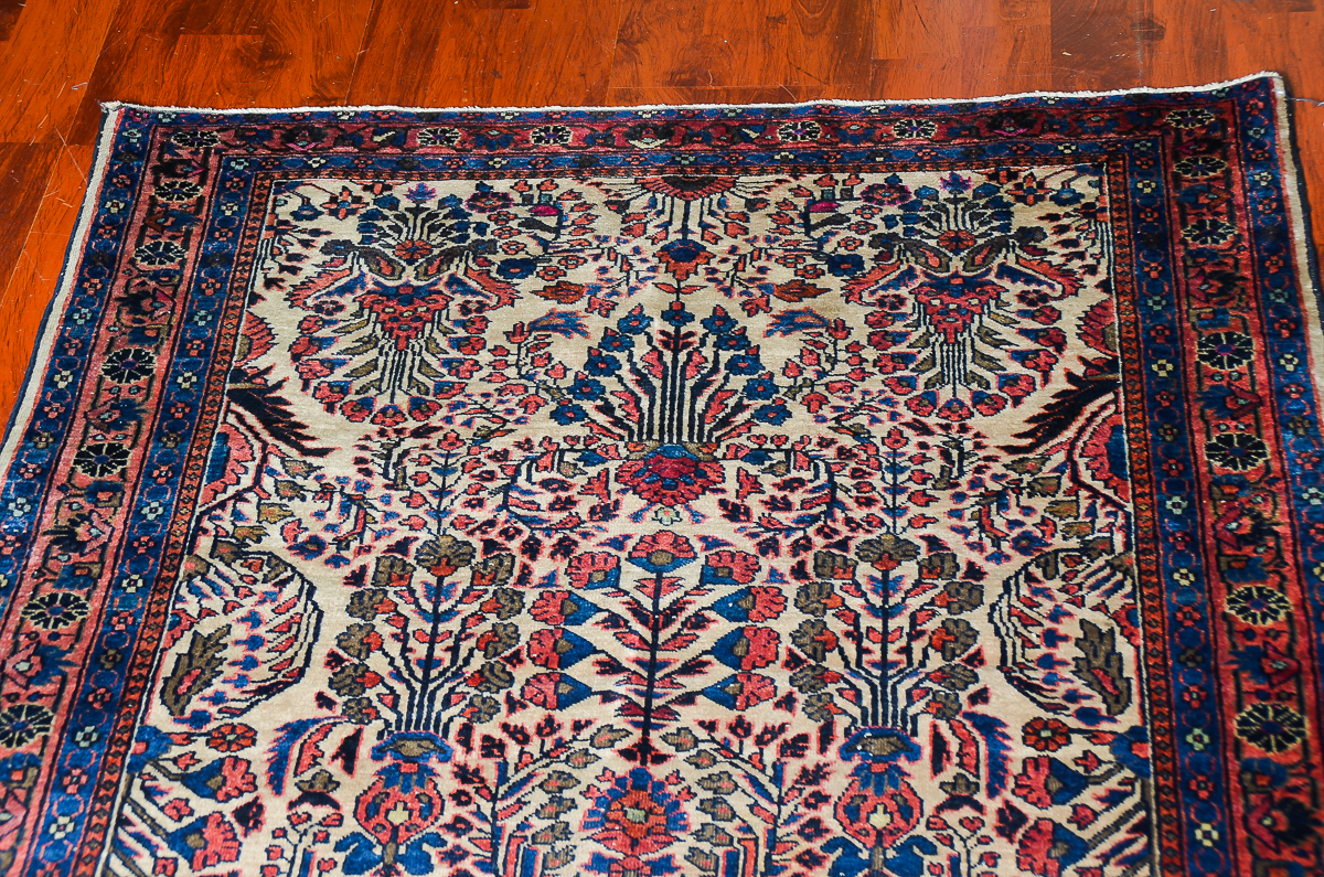 Antique Hand-Knotted Sarouk Persian Area Rug