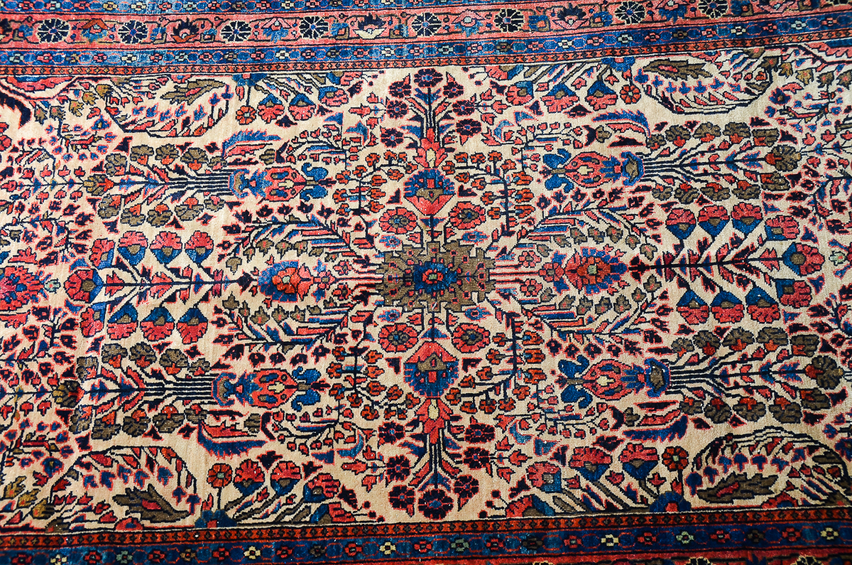 Antique Hand-Knotted Sarouk Persian Area Rug