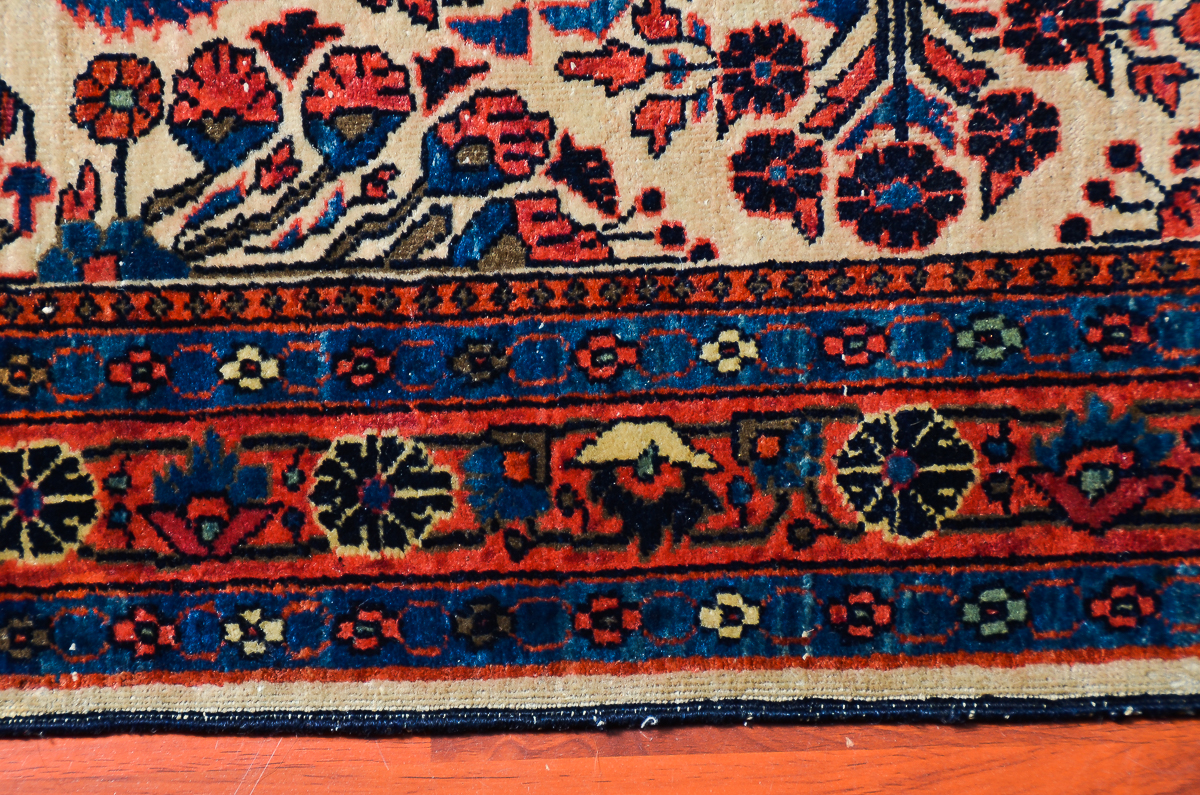 Antique Hand-Knotted Sarouk Persian Area Rug