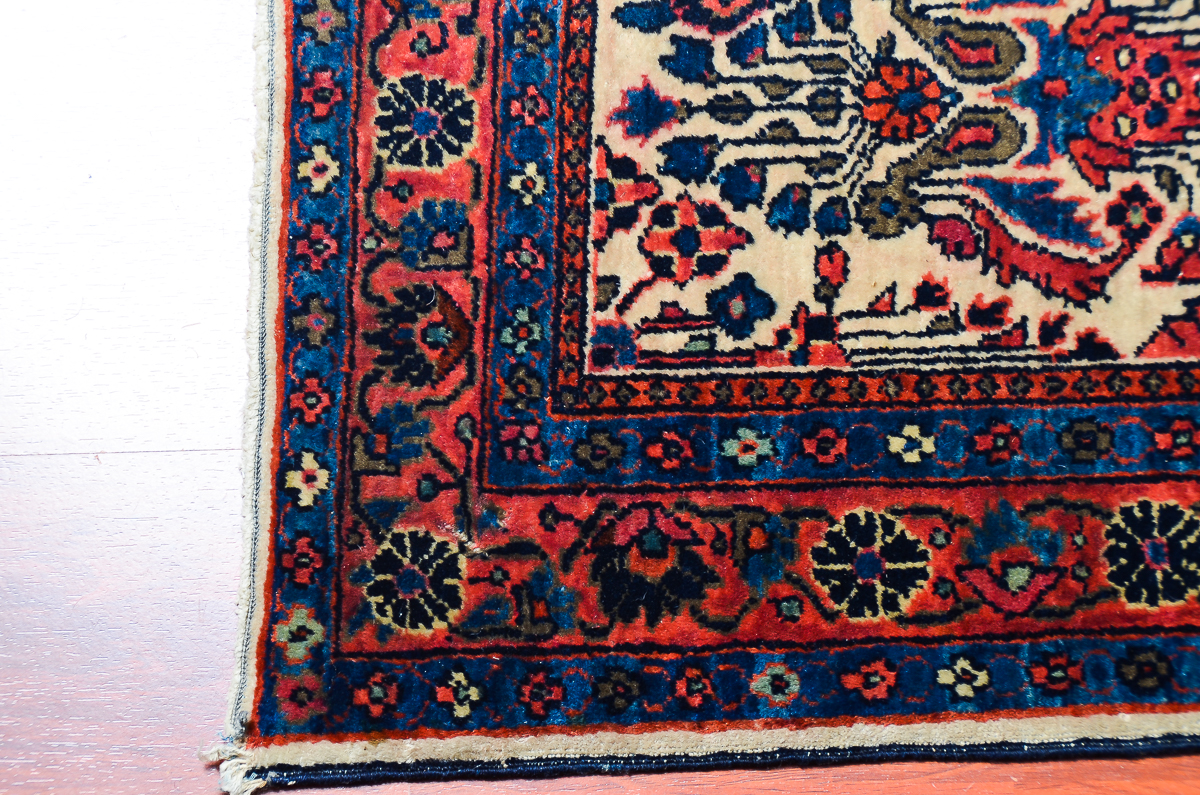 Antique Hand-Knotted Sarouk Persian Area Rug