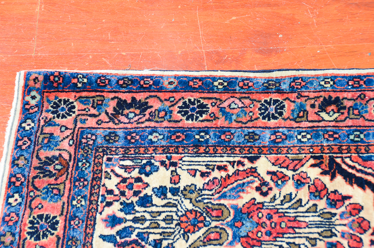 Antique Hand-Knotted Sarouk Persian Area Rug