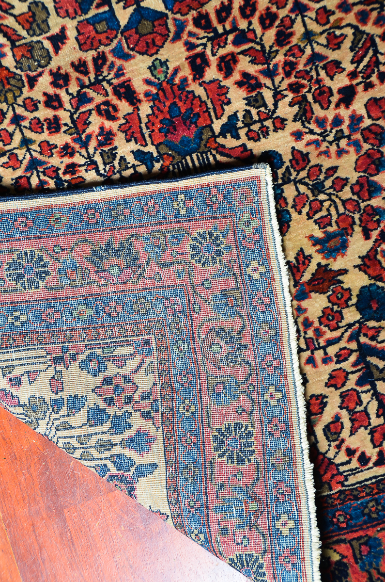 Antique Hand-Knotted Sarouk Persian Area Rug