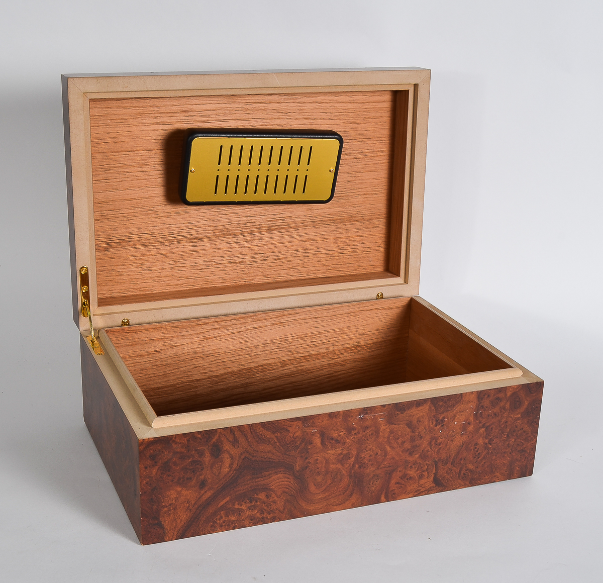 Burlwood Humidor With Sterling Silver Inlay