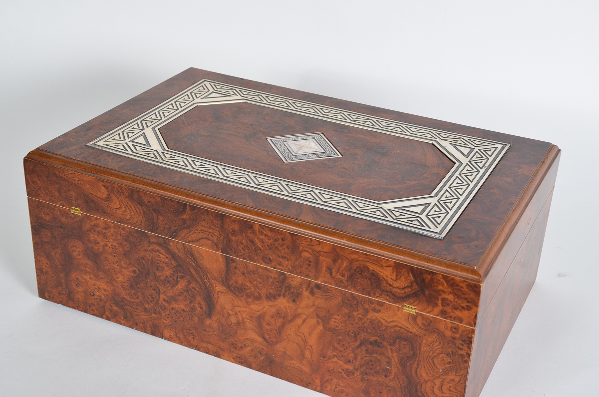 Burlwood Humidor With Sterling Silver Inlay