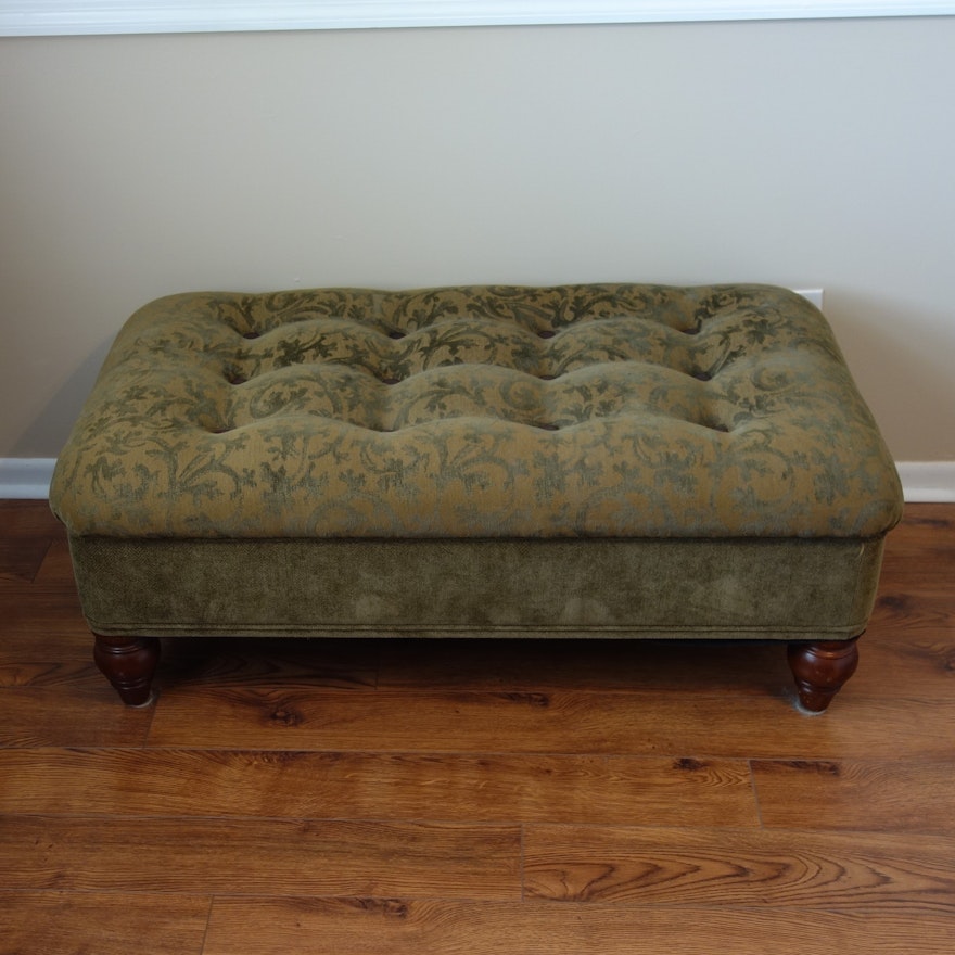 Contemporary Button-Tufted Ottoman With Pull-Out Trays