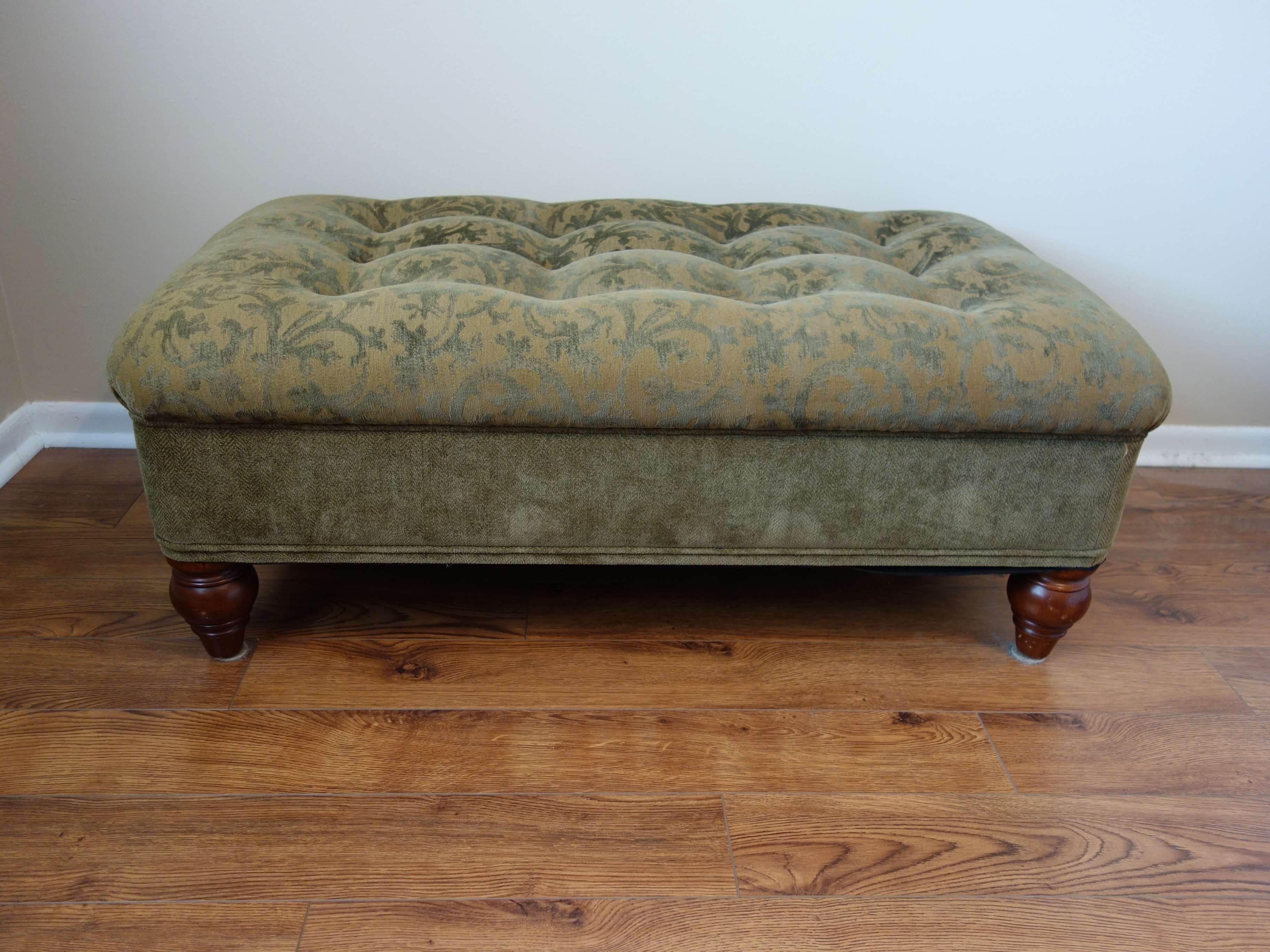 Contemporary Button-Tufted Ottoman With Pull-Out Trays