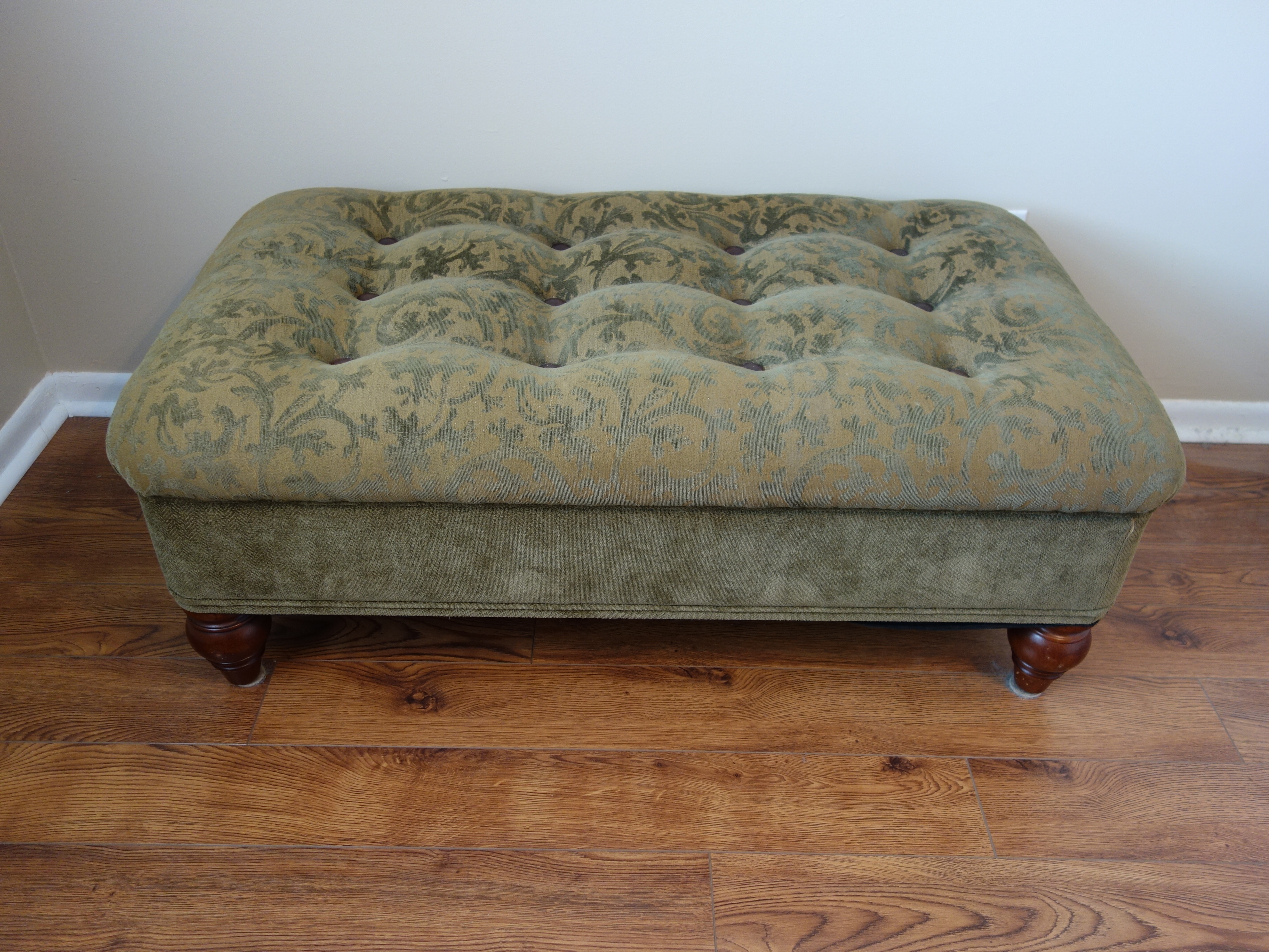 Contemporary Button-Tufted Ottoman With Pull-Out Trays