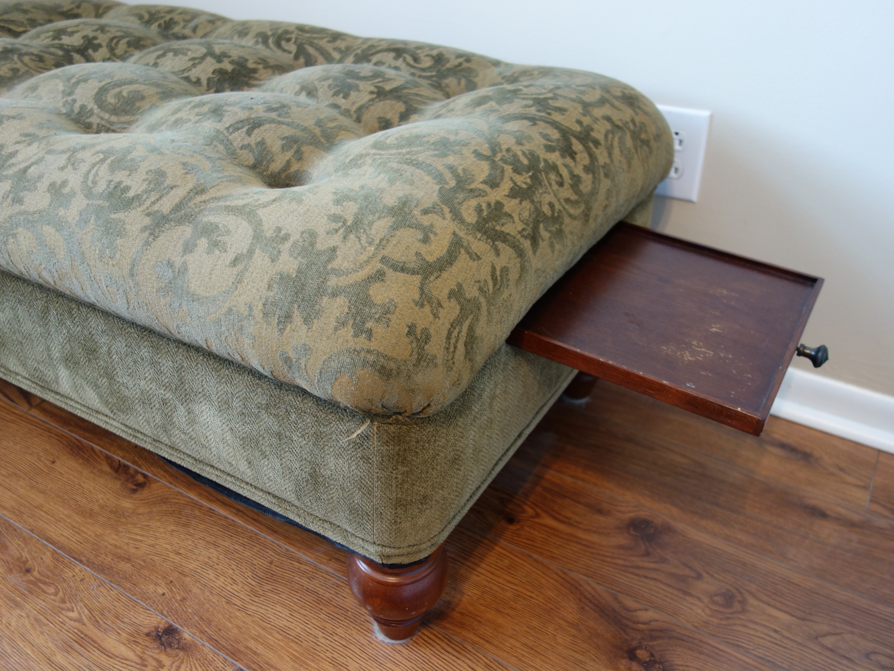 Contemporary Button-Tufted Ottoman With Pull-Out Trays