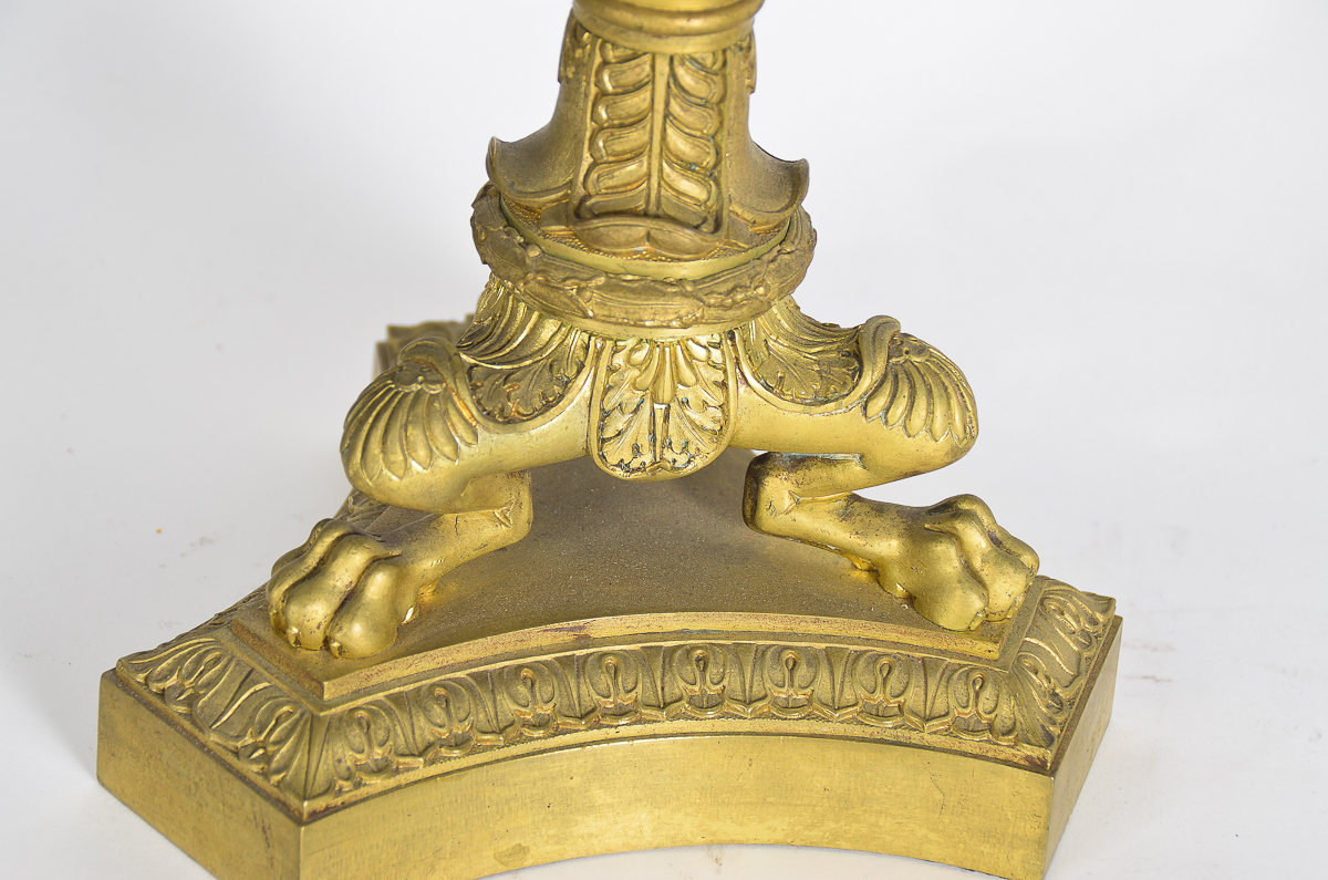 Pair of Antique Gilt Bronze Empire Style Bronze Candelabras