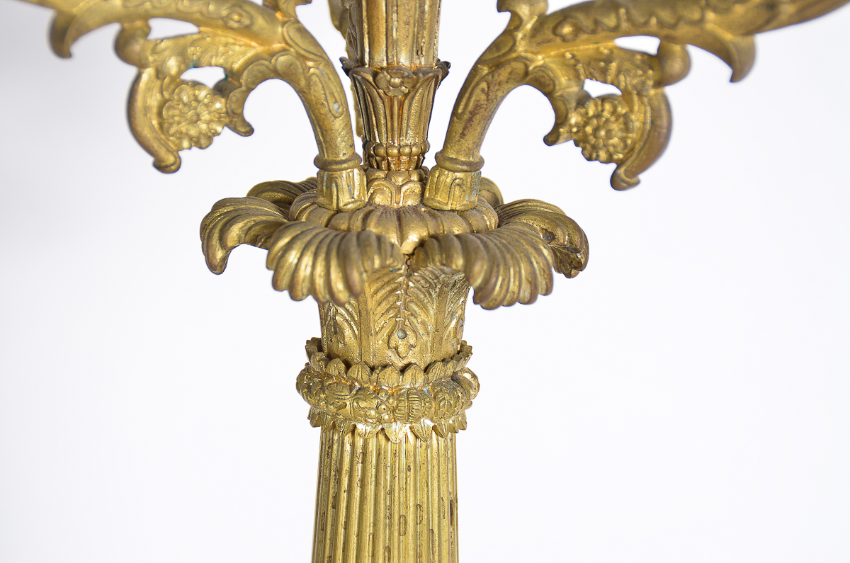 Pair of Antique Gilt Bronze Empire Style Bronze Candelabras