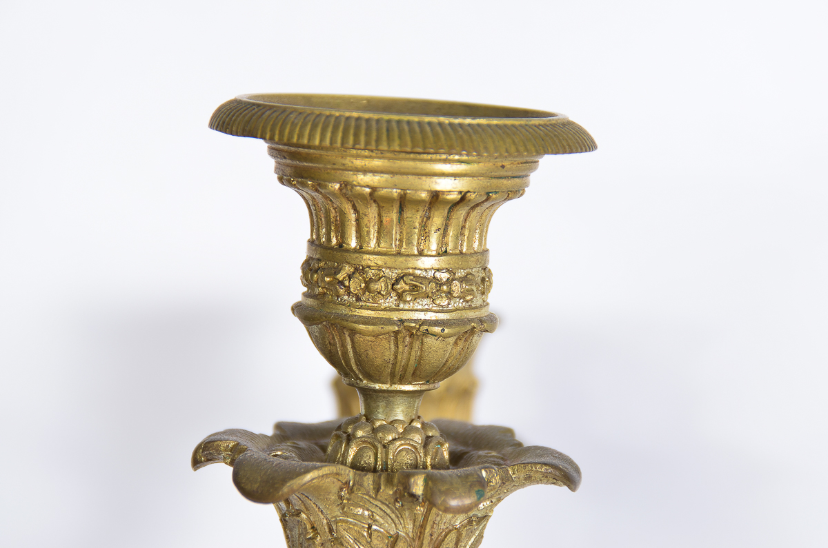 Pair of Antique Gilt Bronze Empire Style Bronze Candelabras