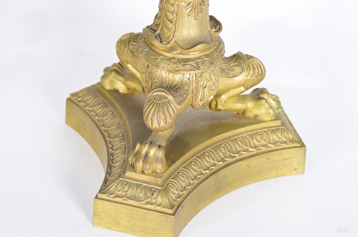 Pair of Antique Gilt Bronze Empire Style Bronze Candelabras