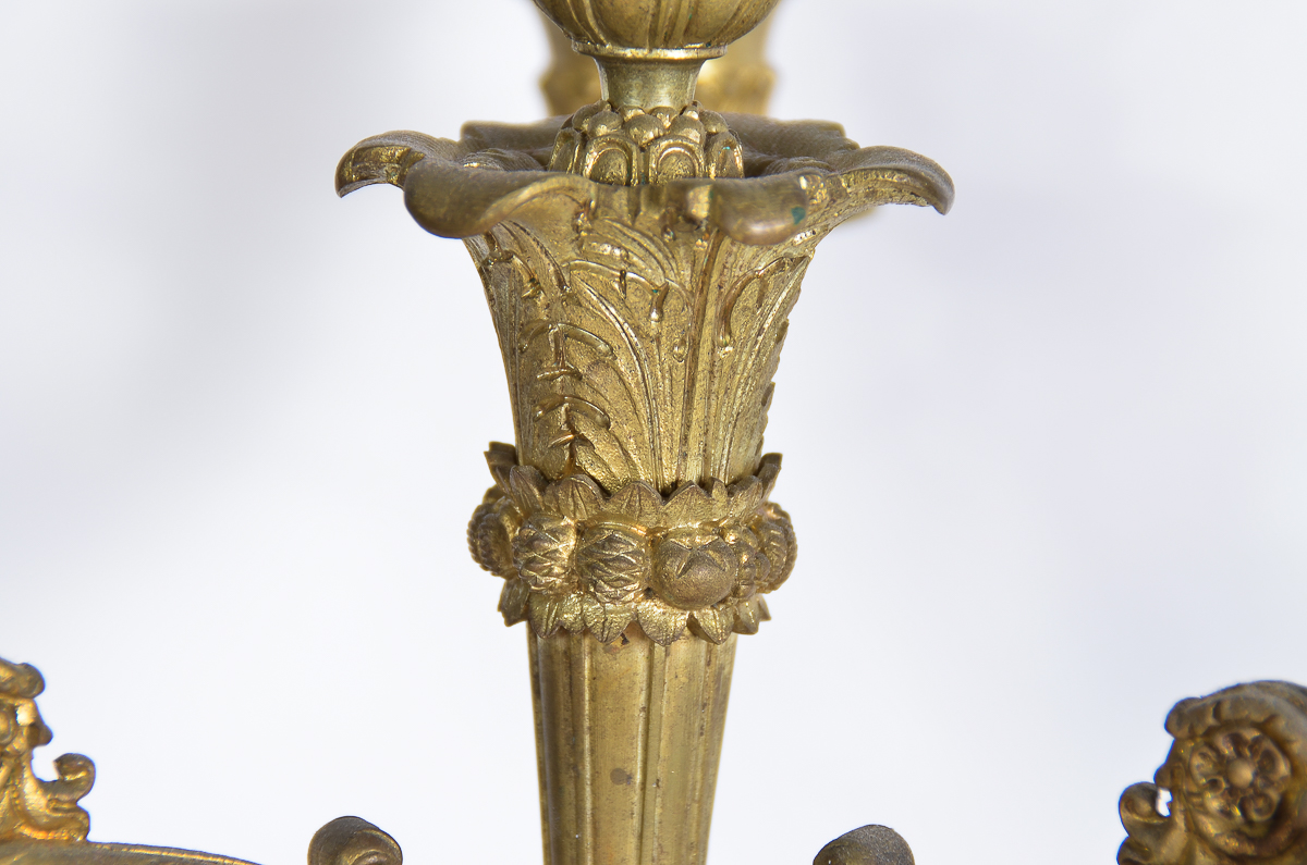Pair of Antique Gilt Bronze Empire Style Bronze Candelabras