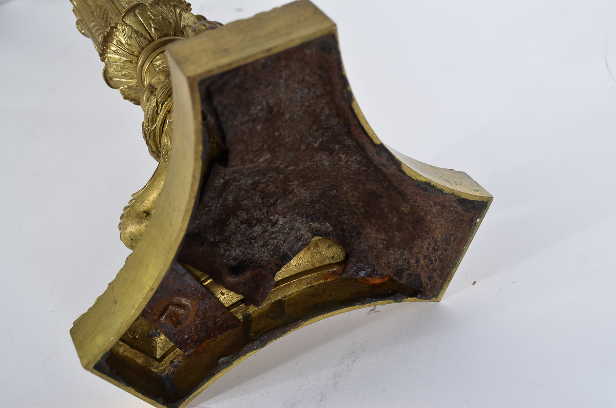 Pair of Antique Gilt Bronze Empire Style Bronze Candelabras