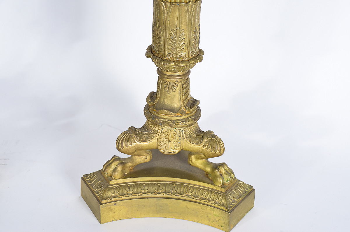 Pair of Antique Gilt Bronze Empire Style Bronze Candelabras