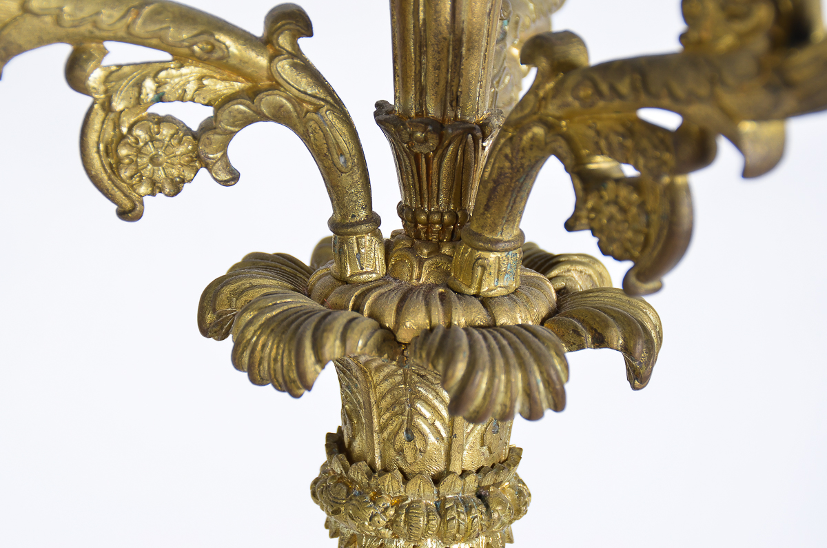 Pair of Antique Gilt Bronze Empire Style Bronze Candelabras