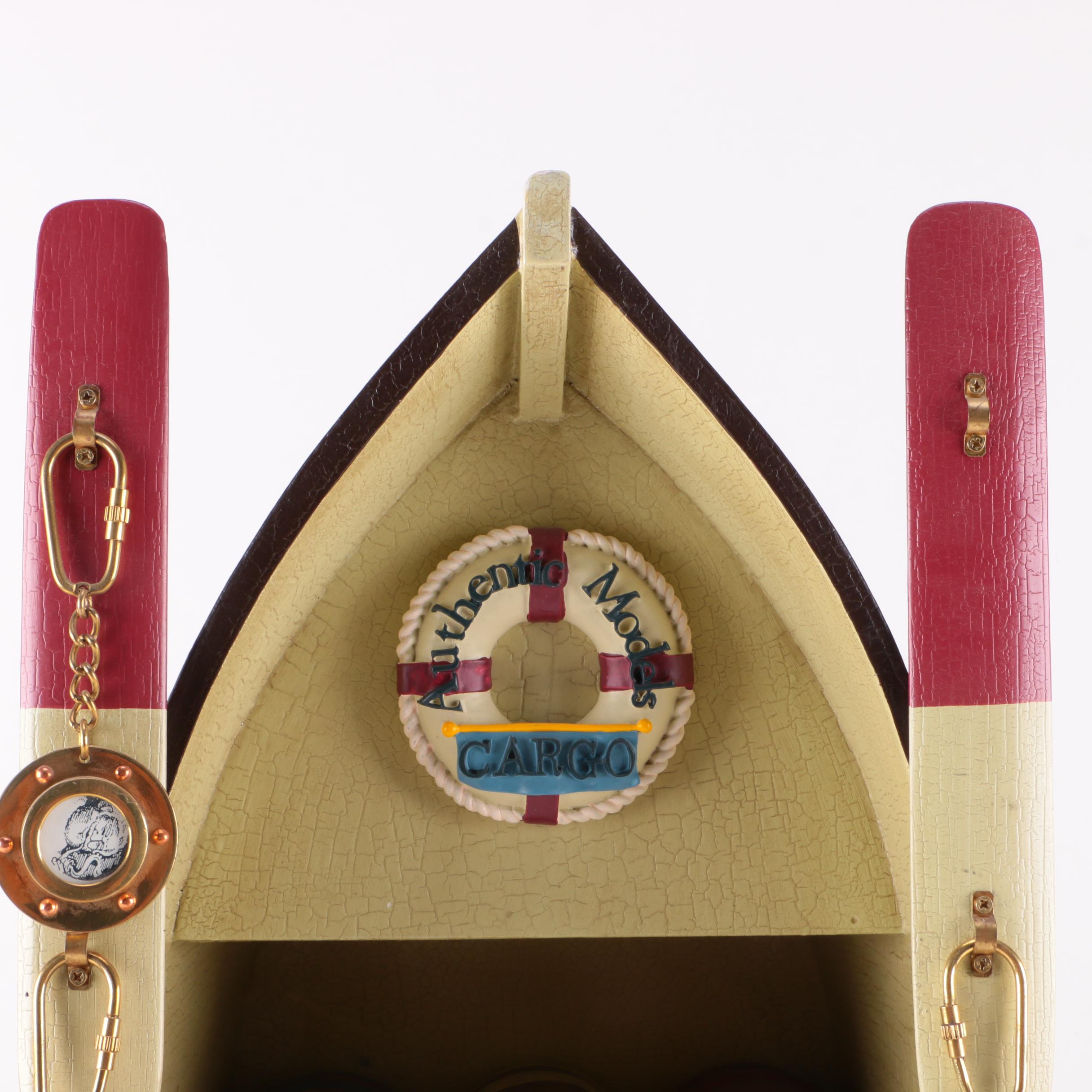 Wooden Three-Tier Boat Shelf with Keychain Cargo Barrels