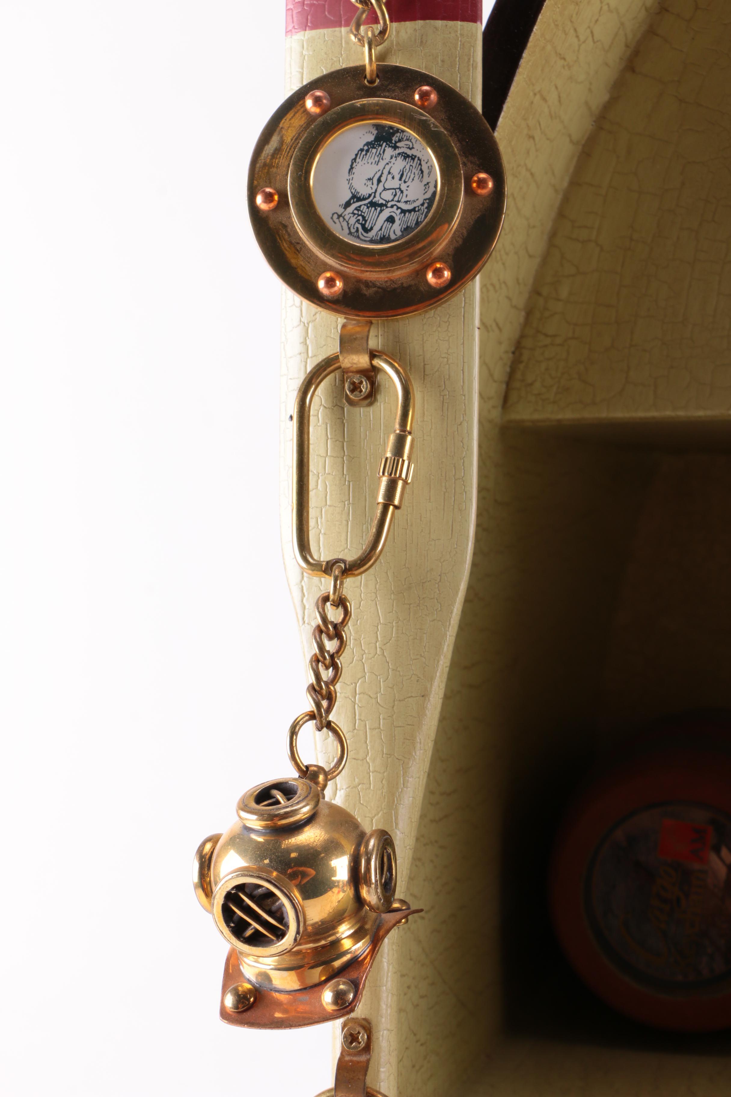 Wooden Three-Tier Boat Shelf with Keychain Cargo Barrels