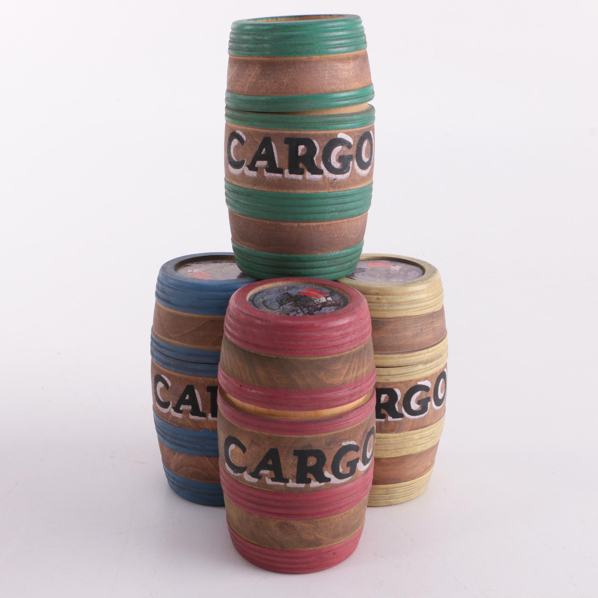 Wooden Three-Tier Boat Shelf with Keychain Cargo Barrels