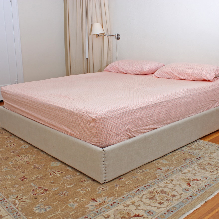 Linen Upholstered King Sized Platform Bed