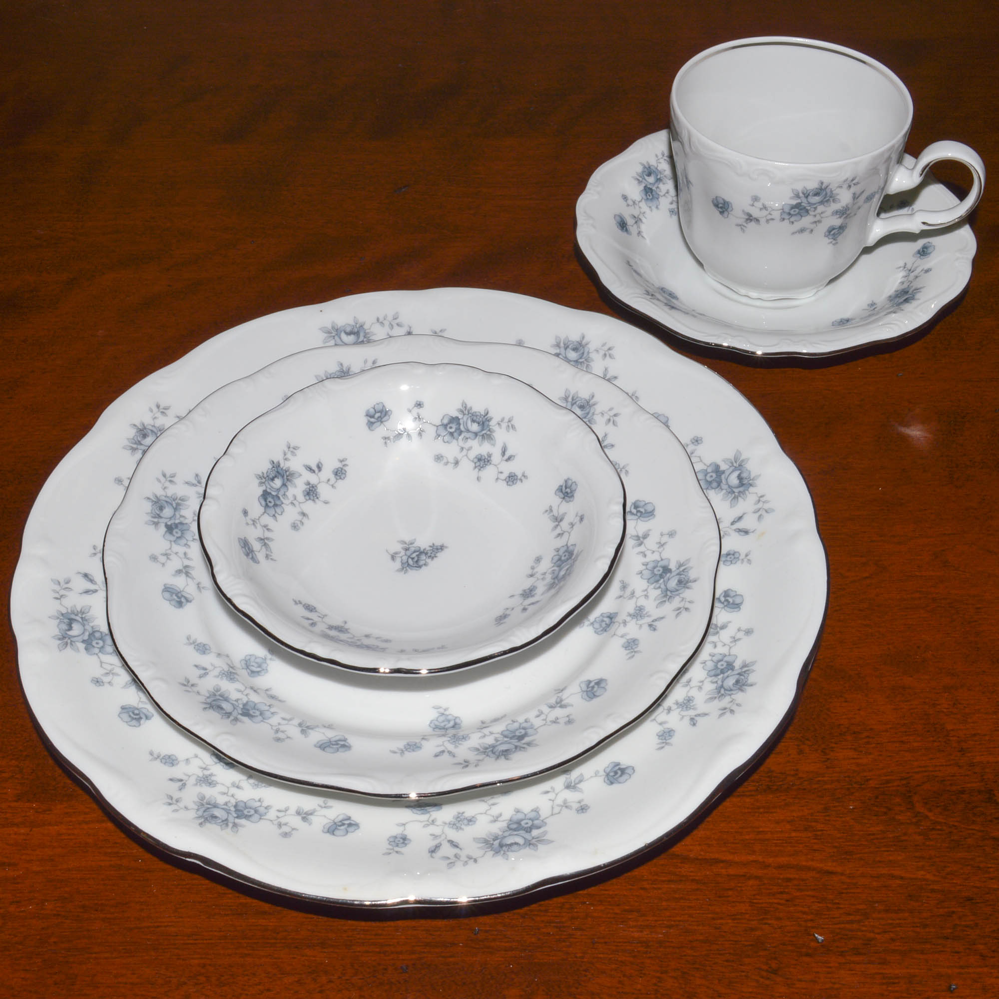 Set of Johann Haviland "Blue Garland" Dinnerware and Stemware